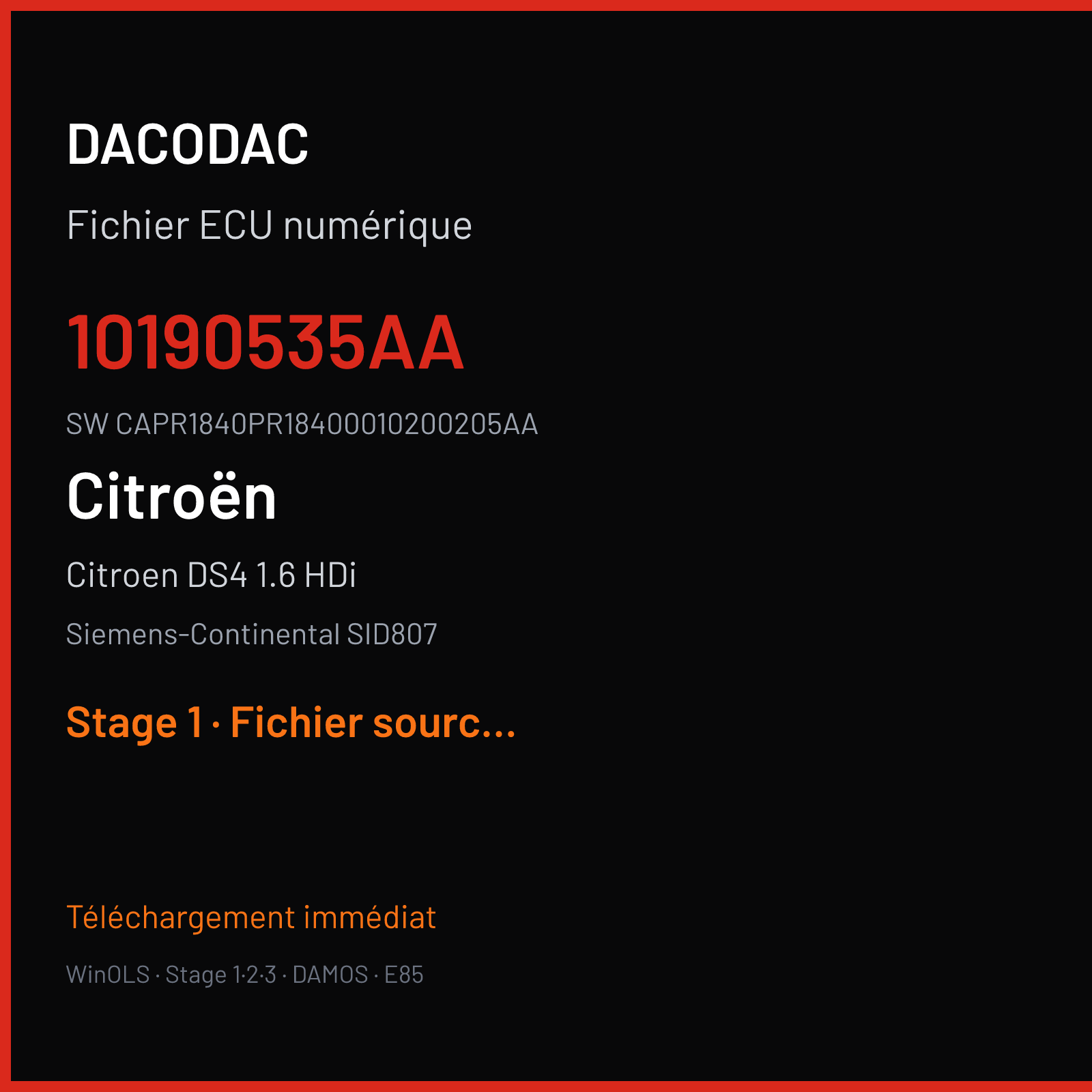 Citroen DS4 1.6 HDi 115 ch (2013) — Siemens-Continental SID807 — 10190535AA · CAPR1840PR18400010200205AA · PR18184000000 — Stage 1