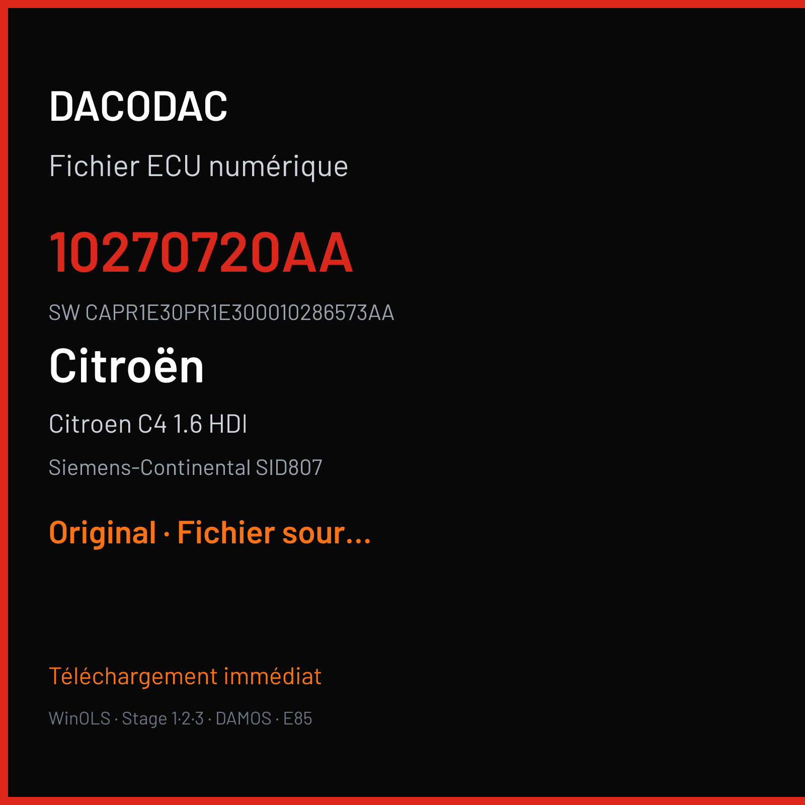 Citroen C4 1.6 HDI 112 ch (2014) — Siemens-Continental SID807 — 10270720AA · CAPR1E30PR1E300010286573AA · PR181E3000000 — Original