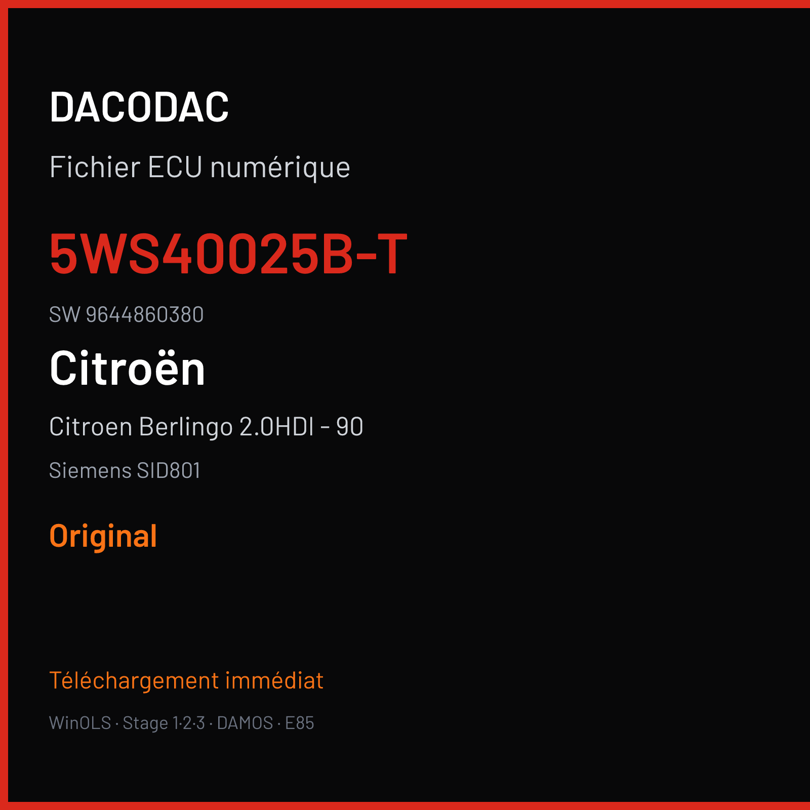 Citroen Berlingo 2.0HDI - 90 90 ch — Siemens SID801 — 5WS40025B-T · 9644860380 · 964432398 — Original