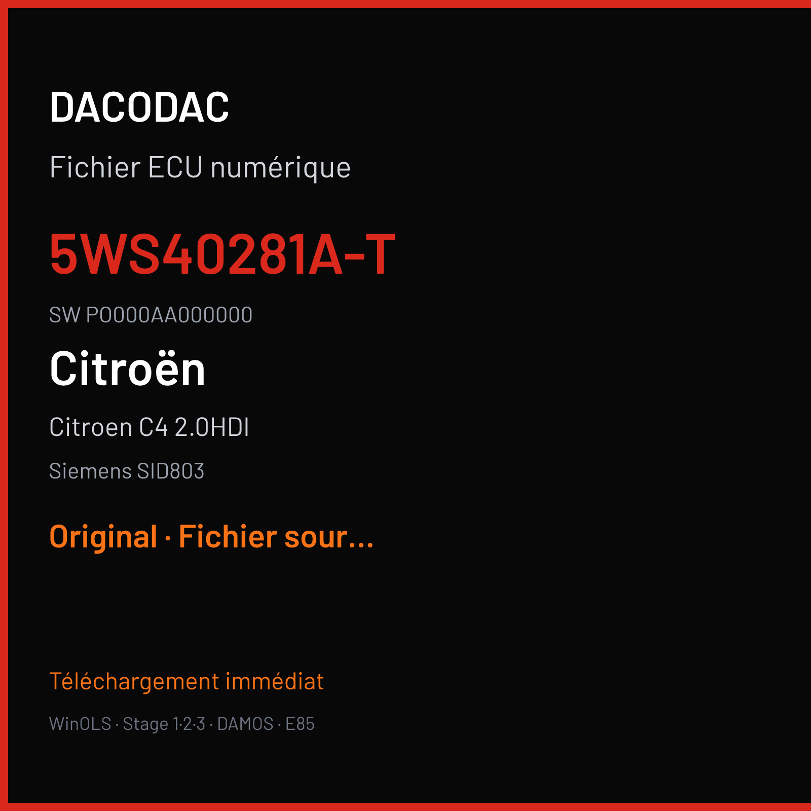 Citroen C4 2.0HDI (2005) — Siemens SID803 — 5WS40281A-T · PO000AA000000 — Original