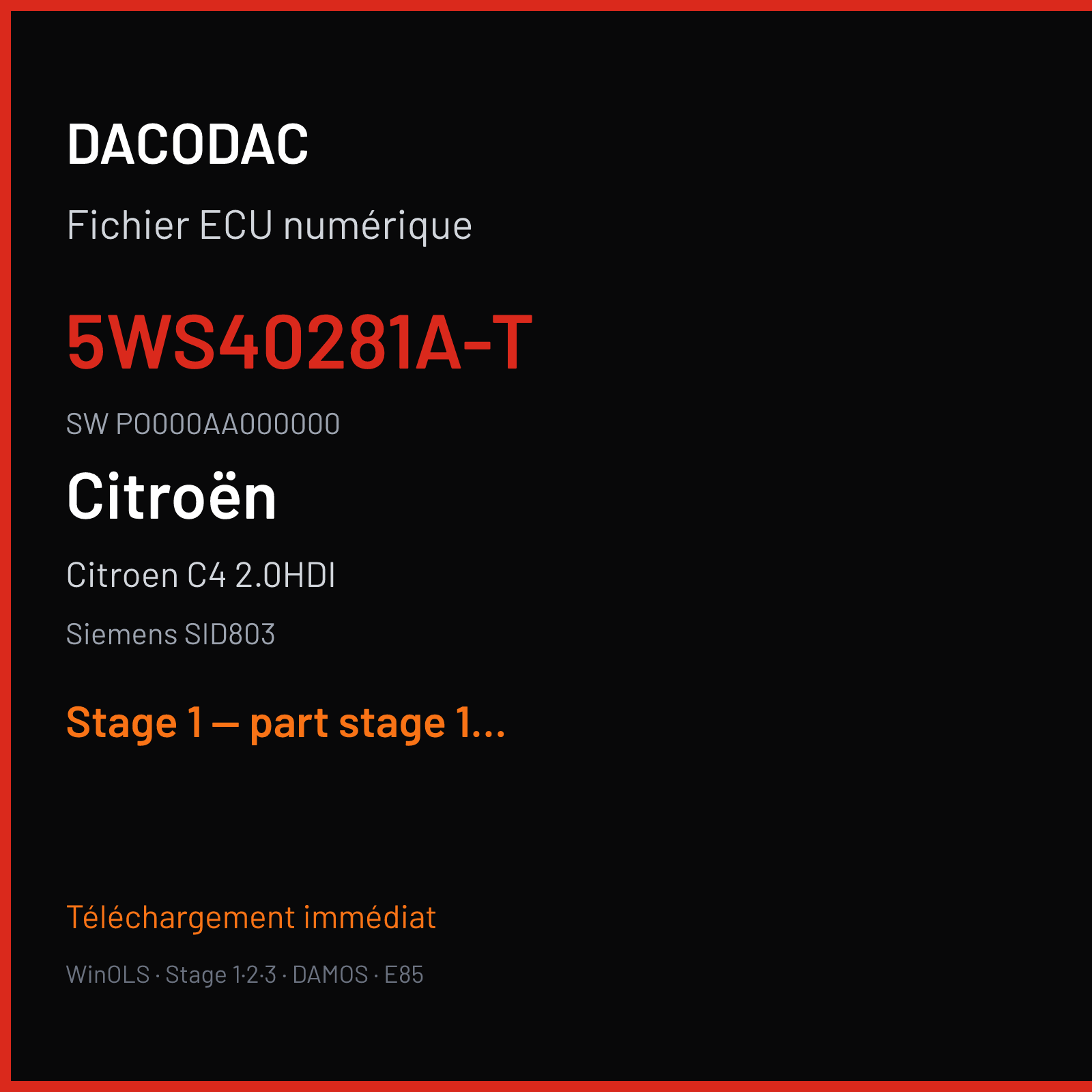 Citroen C4 2.0HDI (2005) — Siemens SID803 — 5WS40281A-T · PO000AA000000 — Stage 1 — part stage 1 + swt maps
