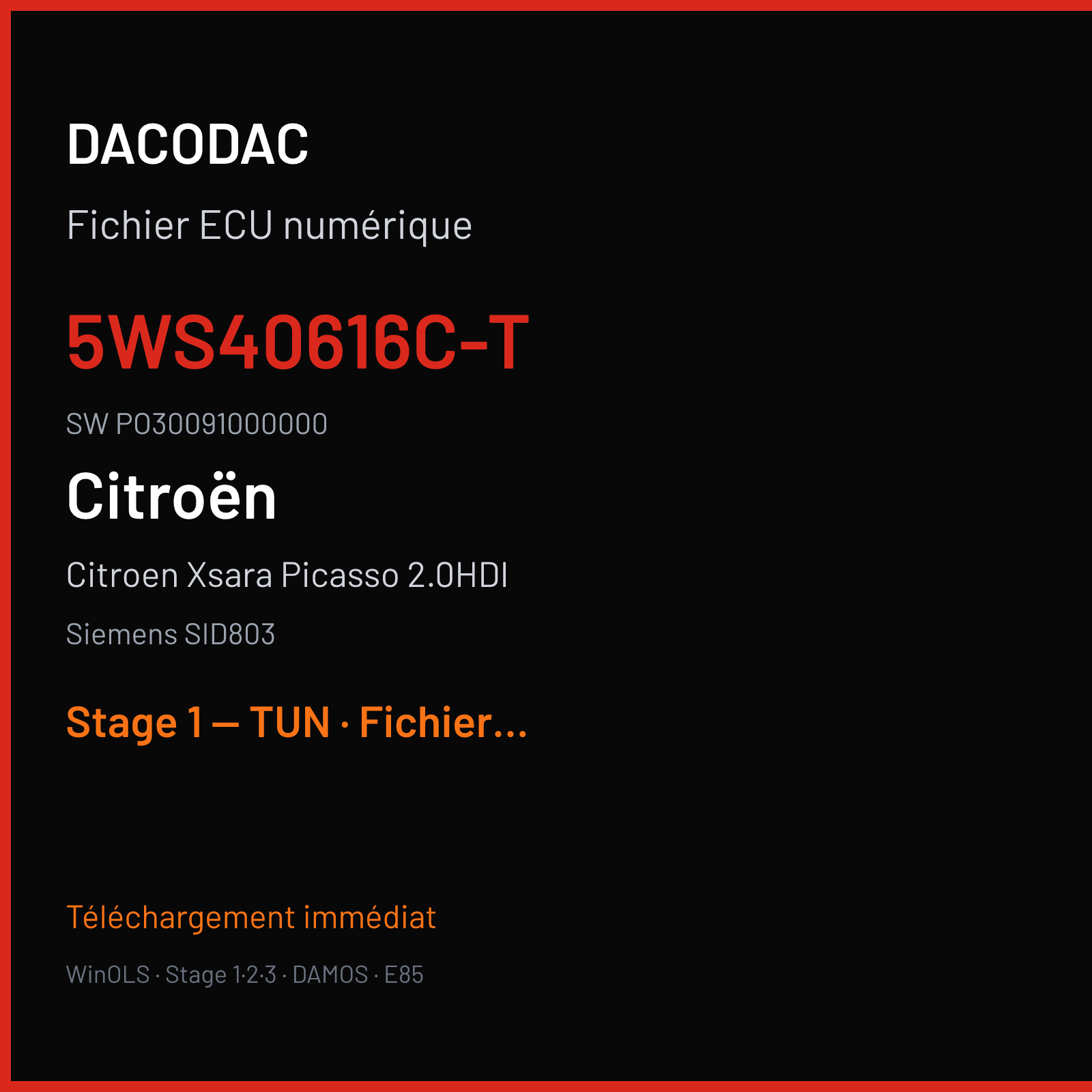 Citroen Xsara Picasso 2.0HDI (2008) — Siemens SID803 — 5WS40616C-T · PO30091000000 — Stage 1 — TUN