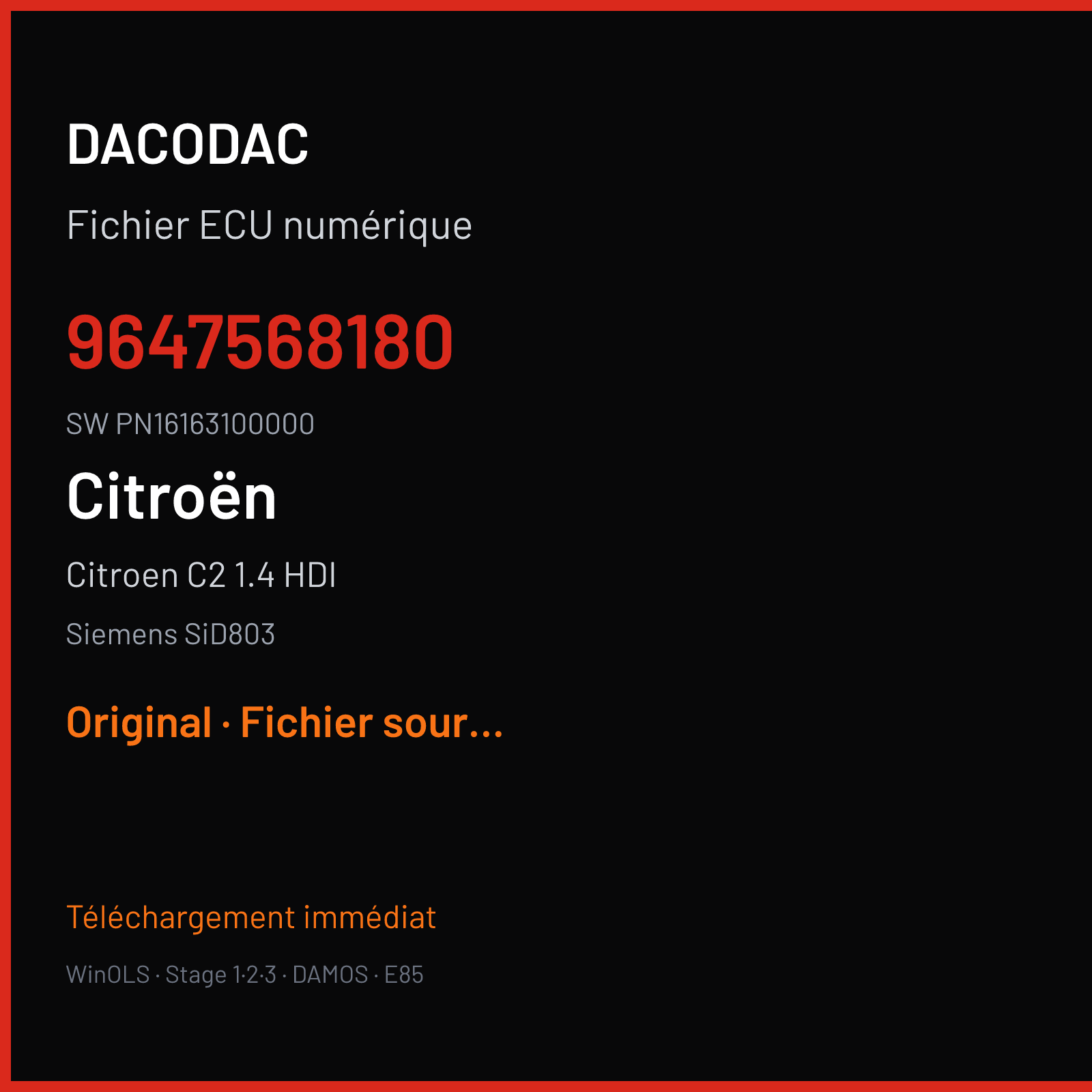 Citroen C2 1.4 HDI — Siemens SiD803 — 9647568180 · PN16163100000 — Original