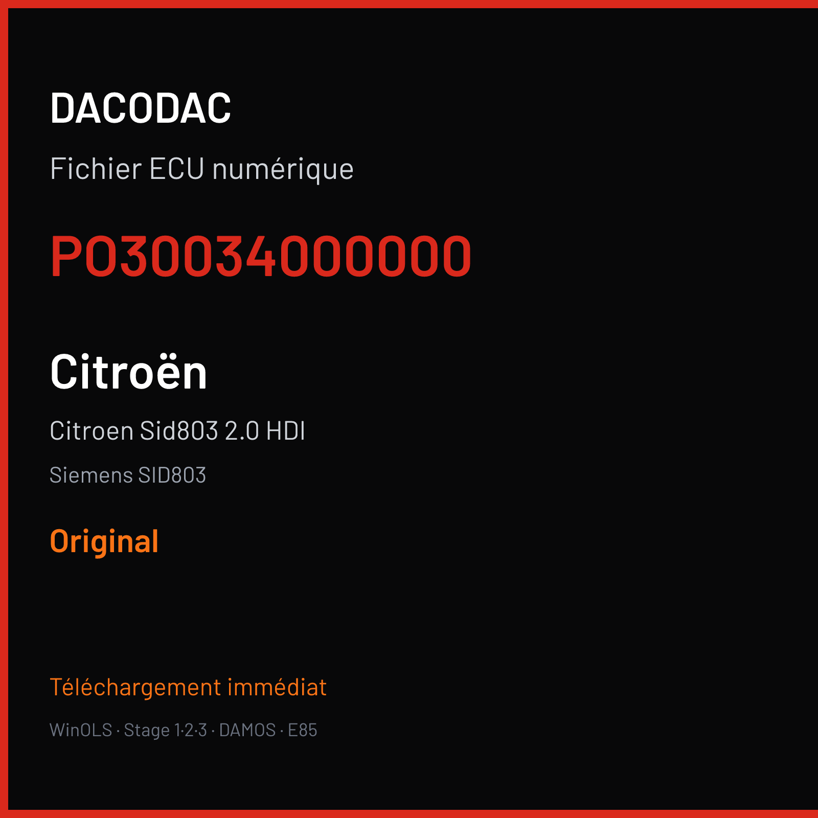 Citroen Sid803 2.0 HDI (2006) — Siemens SID803 — PO30034000000 — Original
