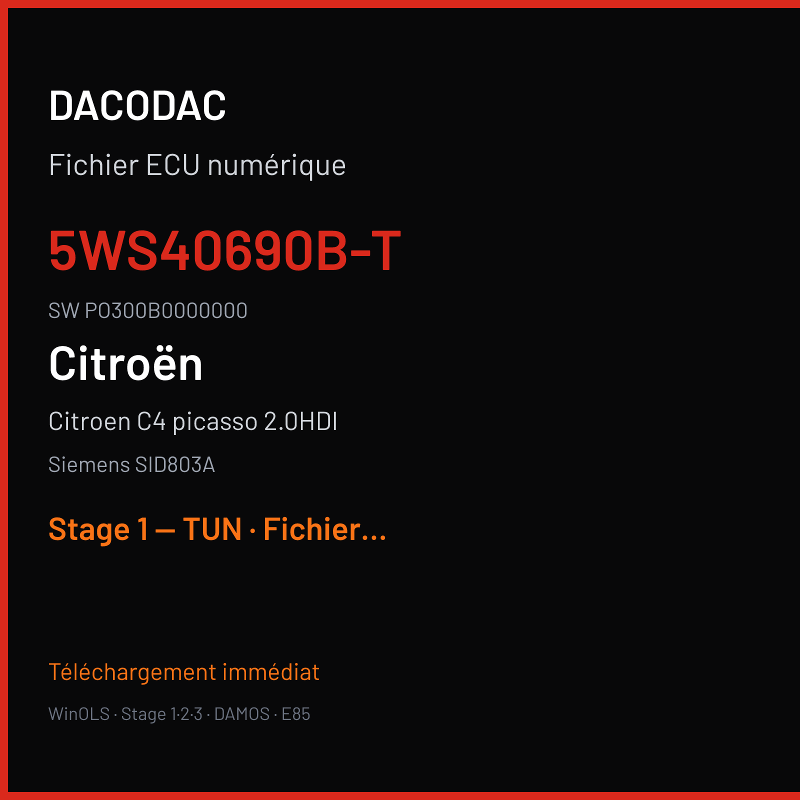 Citroen C4 picasso 2.0HDI (2009) — Siemens SID803A — 5WS40690B-T · PO300B0000000 — Stage 1 — TUN