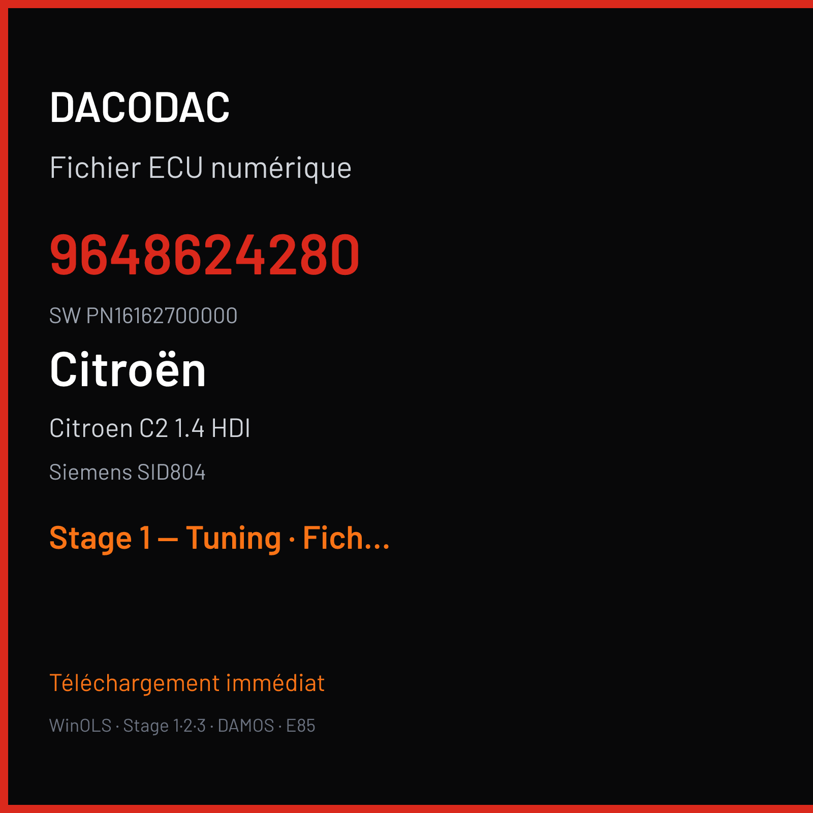 Citroen C2 1.4 HDI (2003) — Siemens SID804 — 9648624280 · PN16162700000 — Stage 1 — Tuning