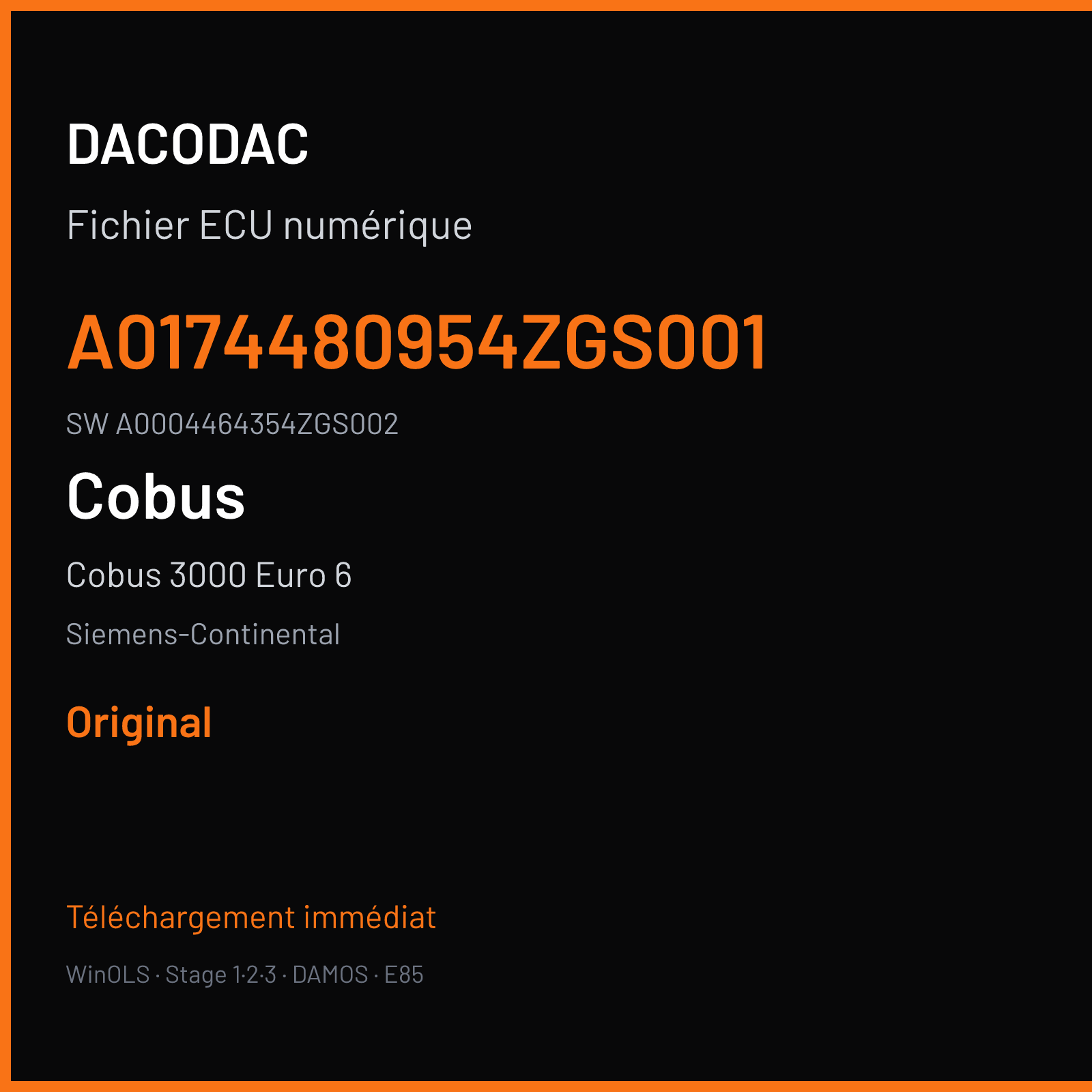 Cobus 3000 Euro 6 180 ch — Siemens-Continental — A0174480954ZGS001 · A0004464354ZGS002 · A0144480554ZGS001 ACM2.1 — Original