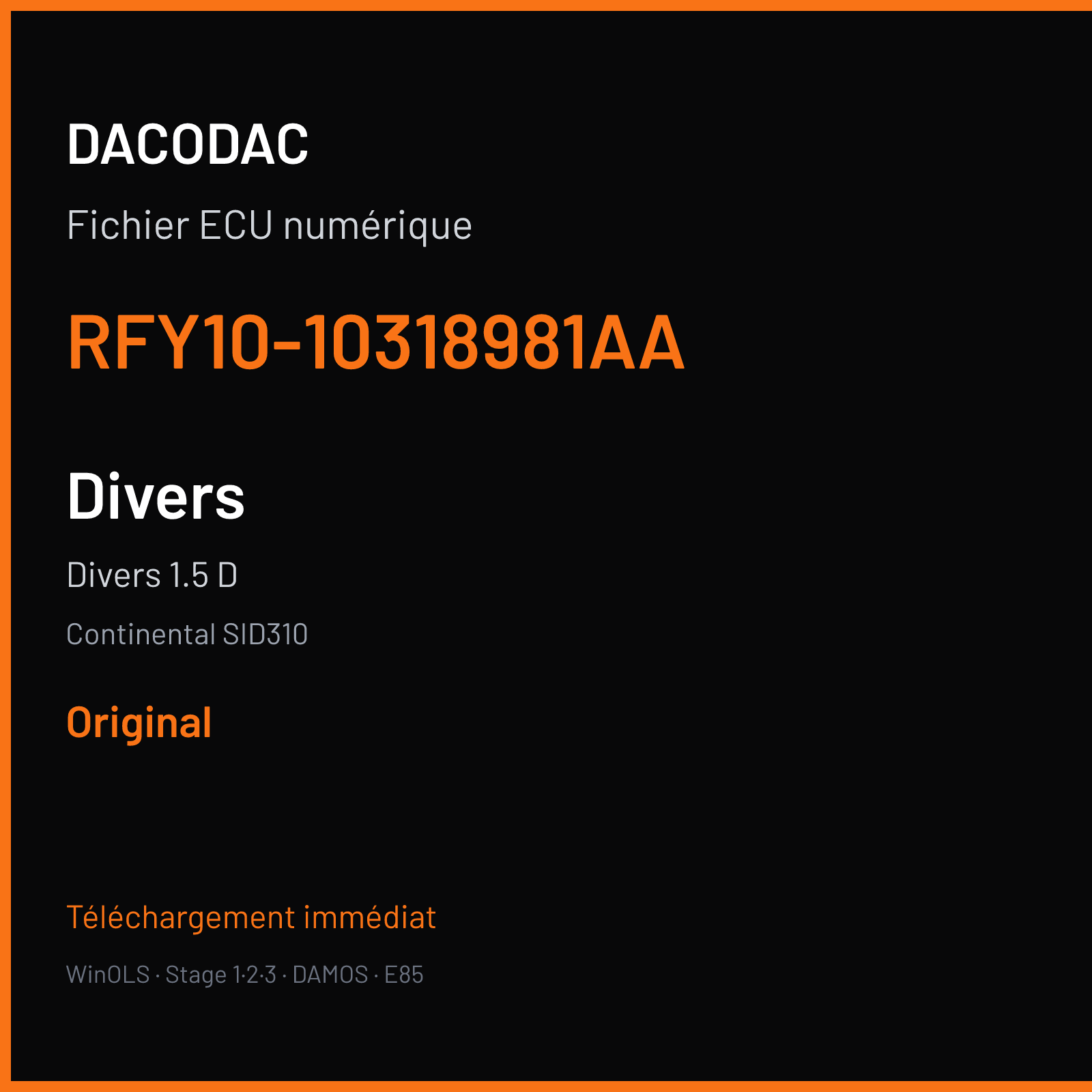 Divers 1.5 D (2018) — Continental SID310 — RFY10-10318981AA — Original