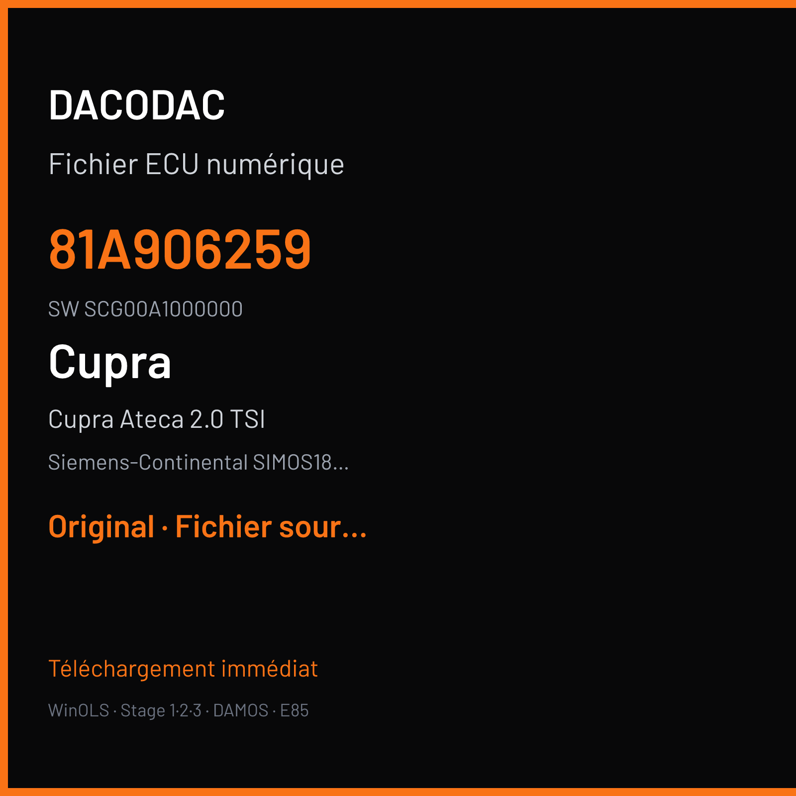 Cupra Ateca 2.0 TSI (2019) — Siemens-Continental SIMOS18.10 — 81A906259 · SCG00A1000000 — Original