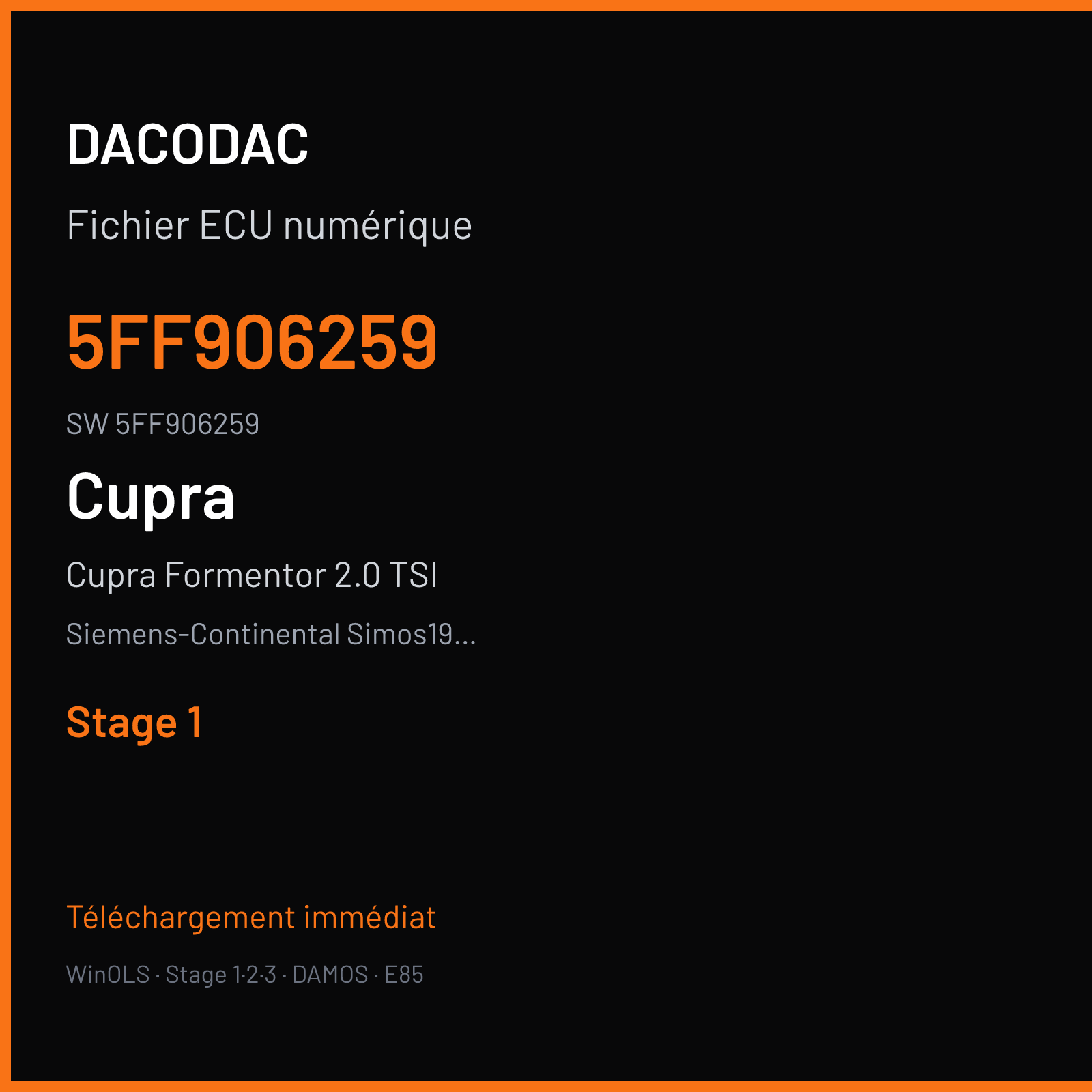 Cupra Formentor 2.0 TSI 310 ch (2020) — Siemens-Continental Simos19.6 — 5FF906259 · 5FF906259 — Stage 1