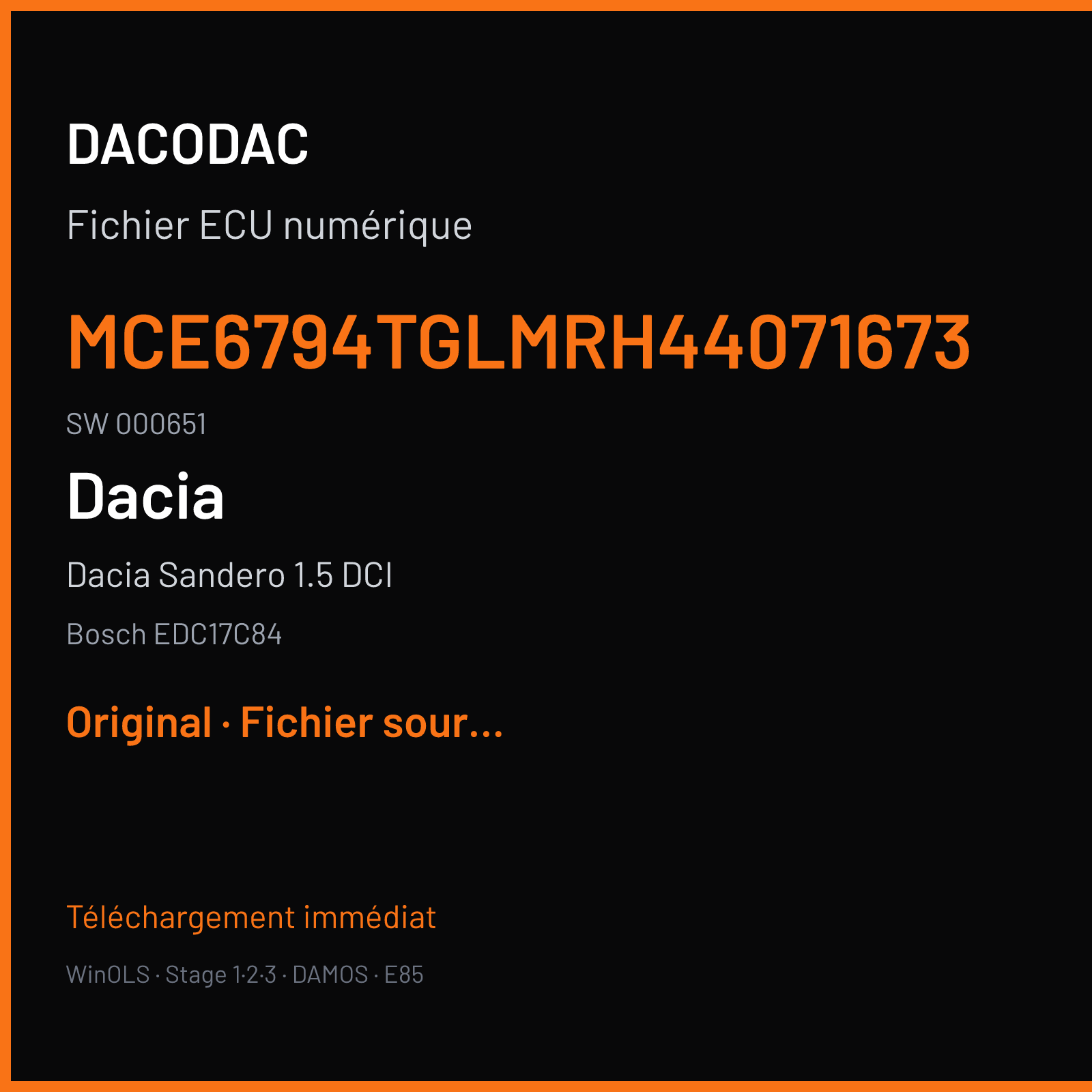 Dacia Sandero 1.5 DCI (2015) — Bosch EDC17C84 — MCE6794TGLMRH44071673 · 000651 — Original
