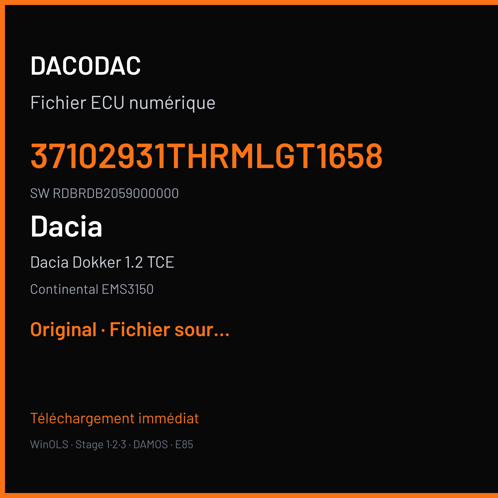 Dacia Dokker 1.2 TCE (2013) — Continental EMS3150 — 37102931THRMLGT1658 · RDBRDB2059000000 — Original