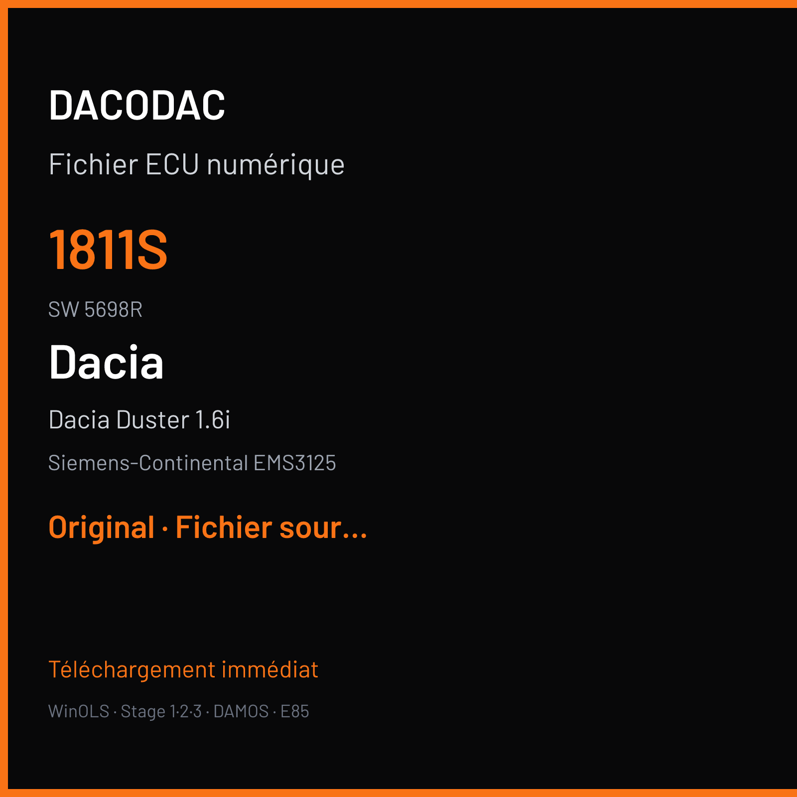 Dacia Duster 1.6i 115 ch (2016) — Siemens-Continental EMS3125 — 1811S · 5698R · RDE105B000000 — Original