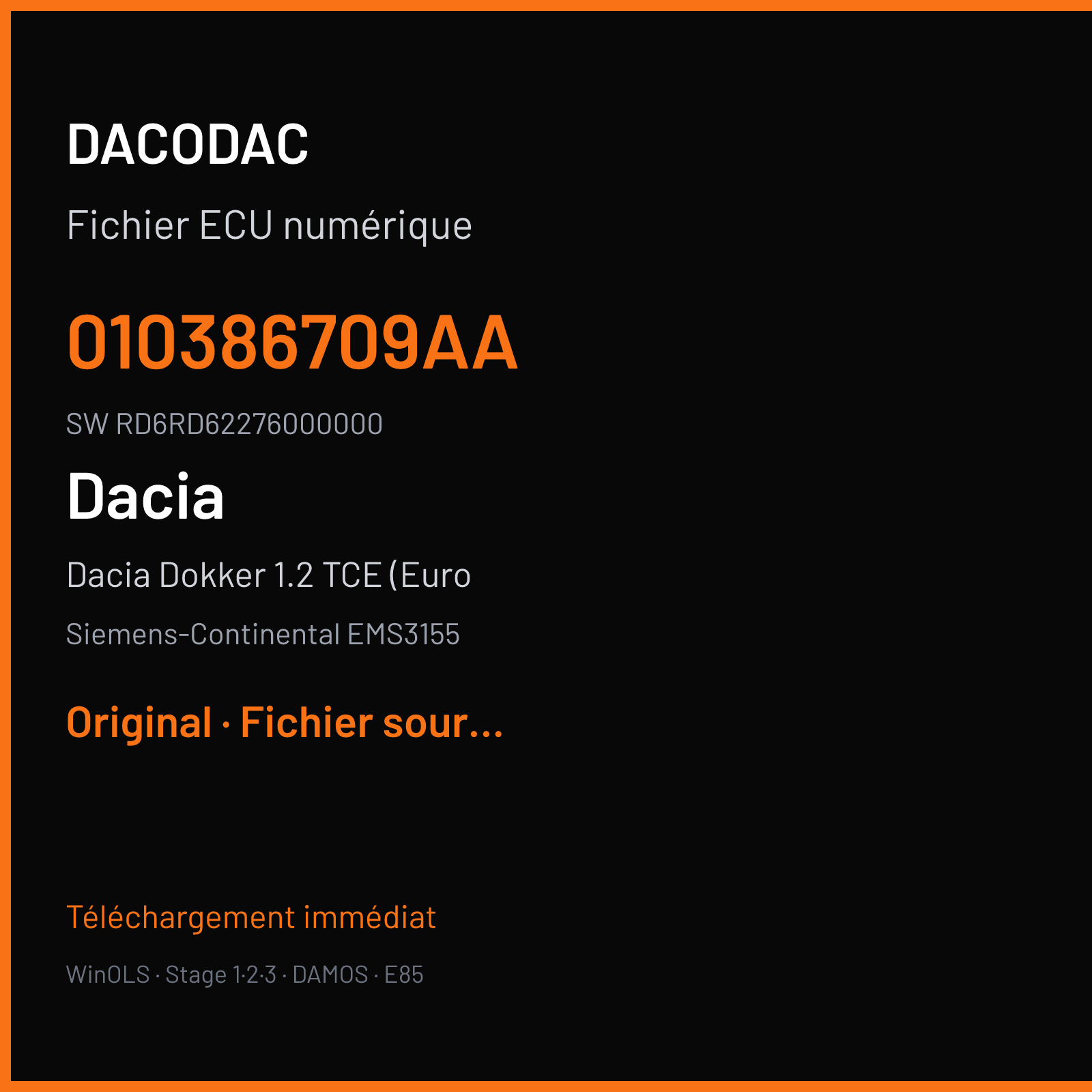 Dacia Dokker 1.2 TCE (Euro (2018) — Siemens-Continental EMS3155 — 010386709AA · RD6RD62276000000 — Original