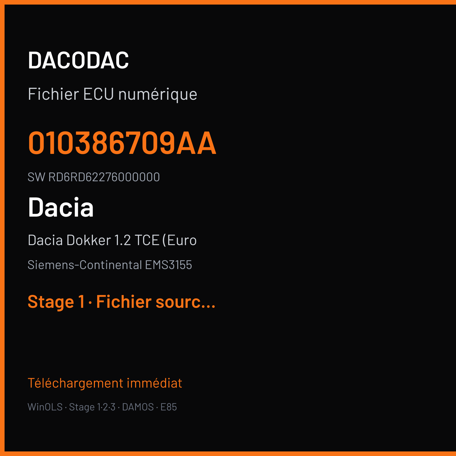 Dacia Dokker 1.2 TCE (Euro (2018) — Siemens-Continental EMS3155 — 010386709AA · RD6RD62276000000 — Stage 1