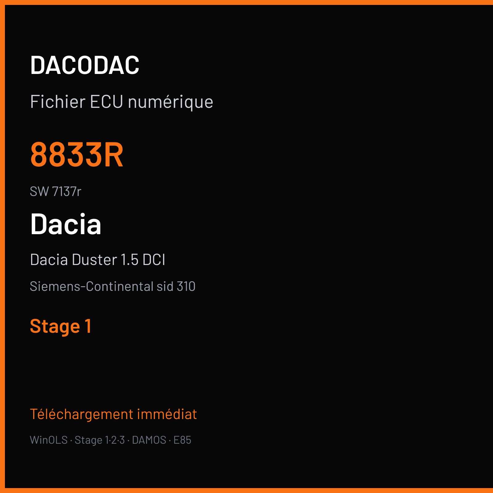 Dacia Duster 1.5 DCI 81 ch (2015) — Siemens-Continental sid 310 — 8833r · 7137r · 6968r — Stage 1