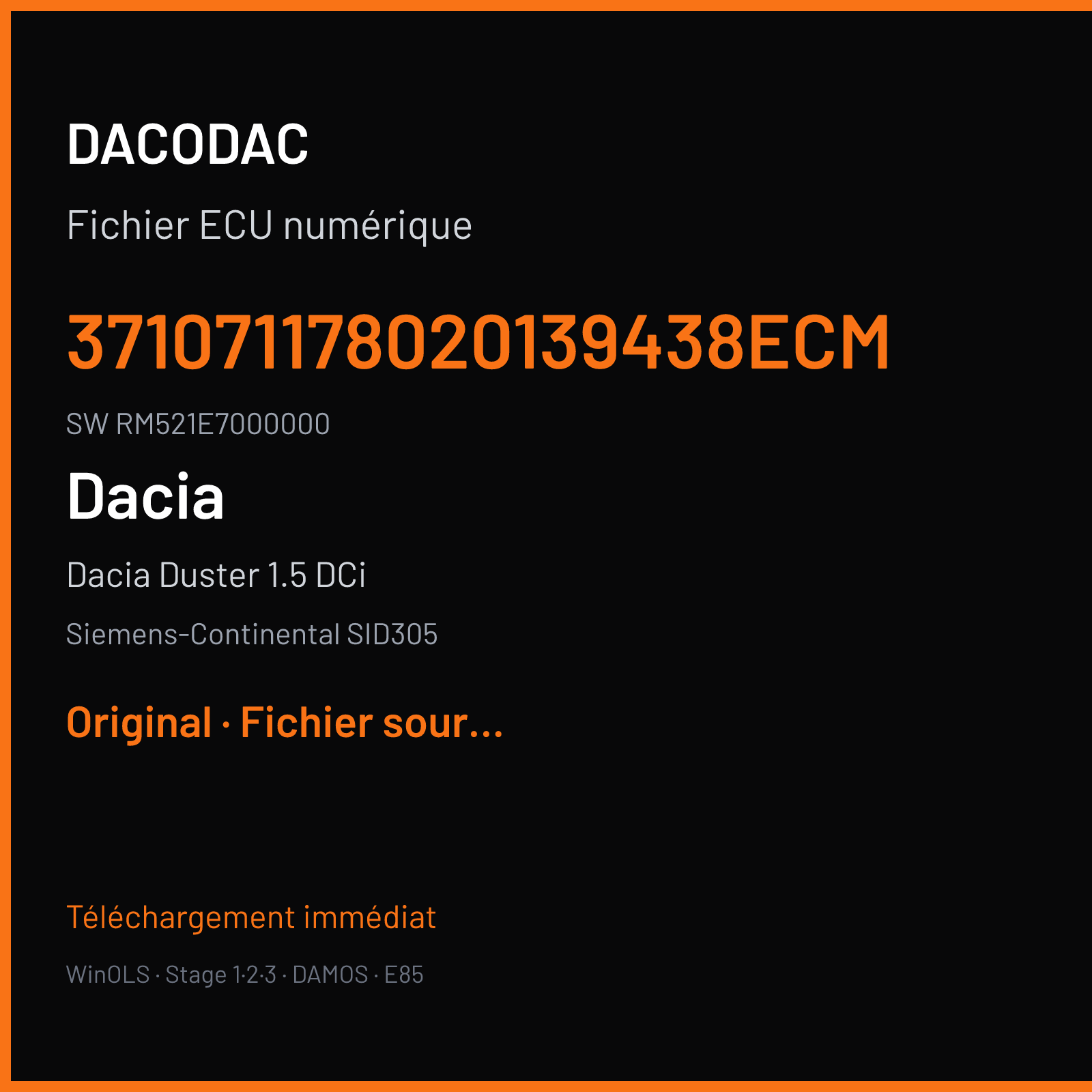 Dacia Duster 1.5 DCi (2014) — Siemens-Continental SID305 — 371071178020139438ECM · RM521E7000000 — Original