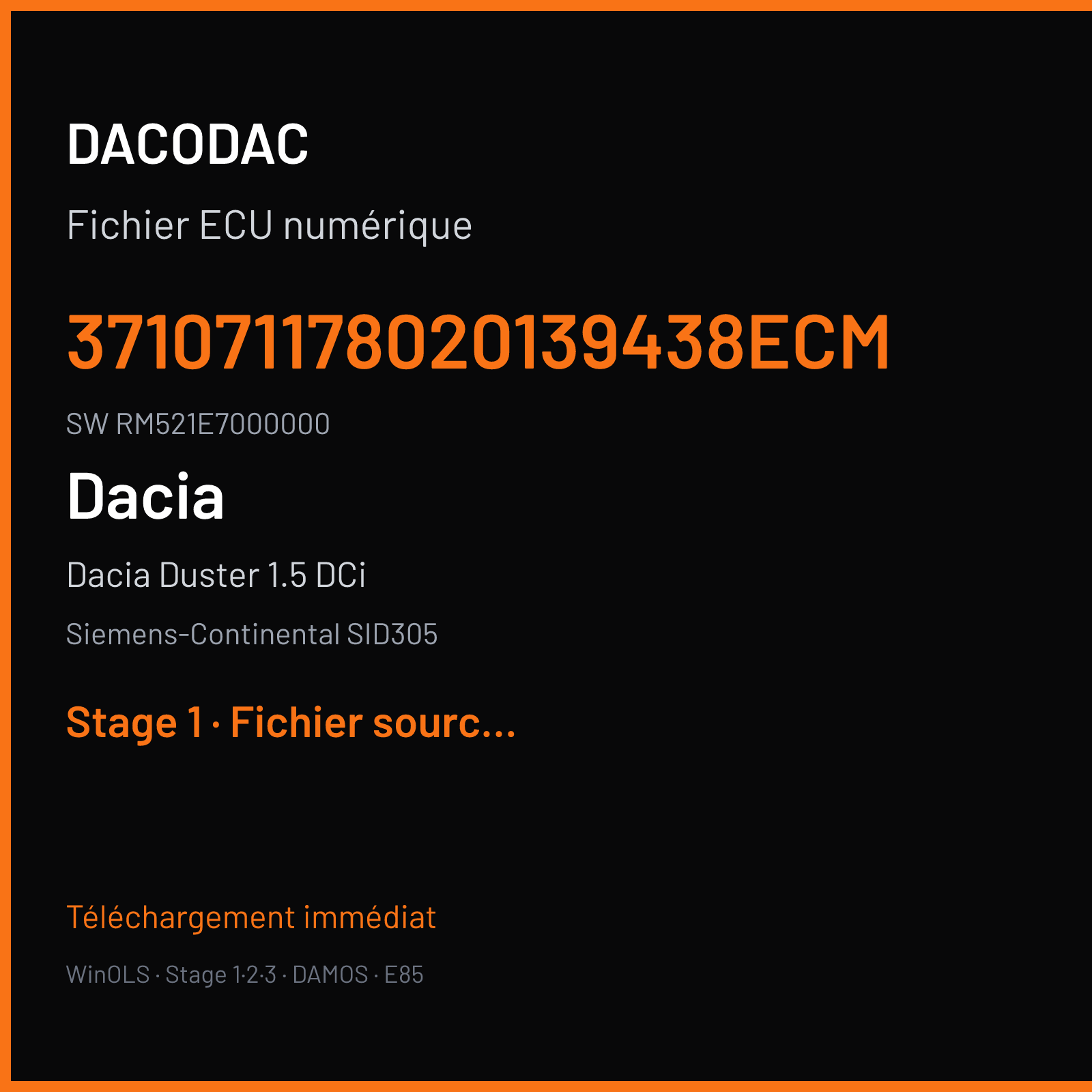 Dacia Duster 1.5 DCi (2014) — Siemens-Continental SID305 — 371071178020139438ECM · RM521E7000000 — Stage 1