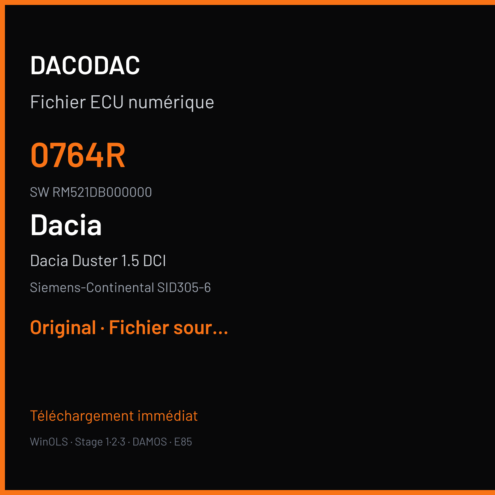 Dacia Duster 1.5 DCI (2011) — Siemens-Continental SID305-6 — 0764R · RM521DB000000 — Original