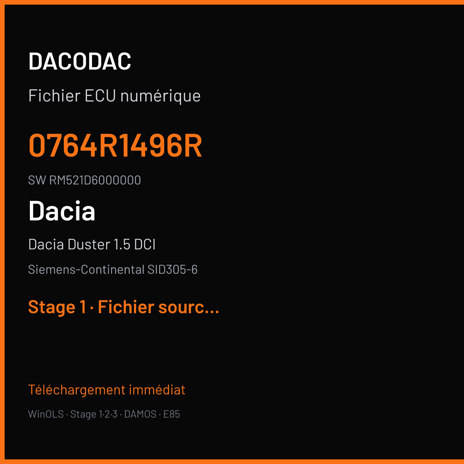 Dacia Duster 1.5 DCI (2012) — Siemens-Continental SID305-6 — 0764R1496R · RM521D6000000 — Stage 1