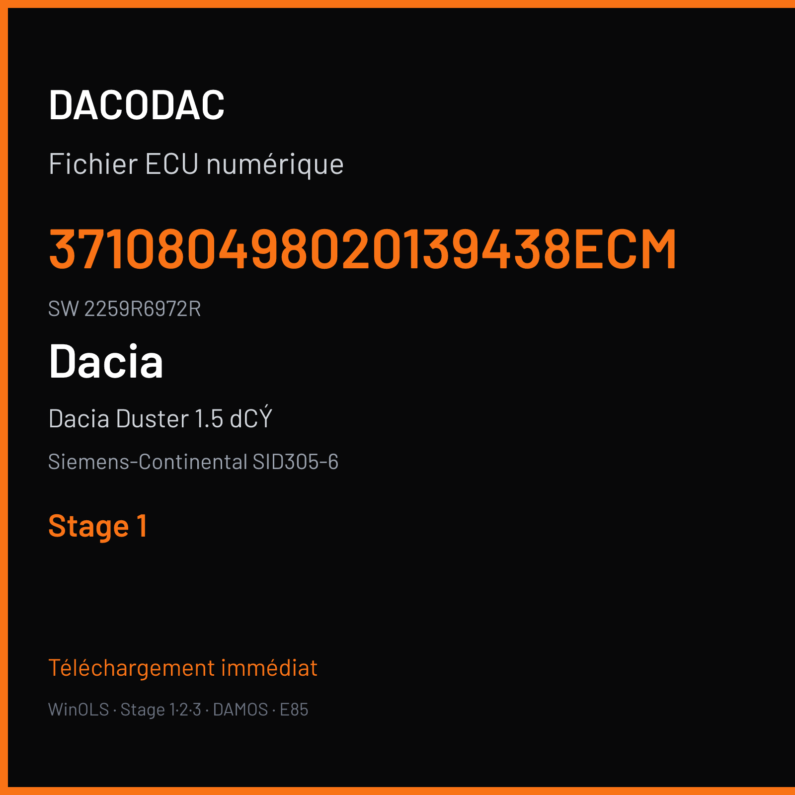 Dacia Duster 1.5 dCÝ 110 ch — Siemens-Continental SID305-6 — 371080498020139438ECM · 2259R6972R · RM521E9000000 — Stage 1