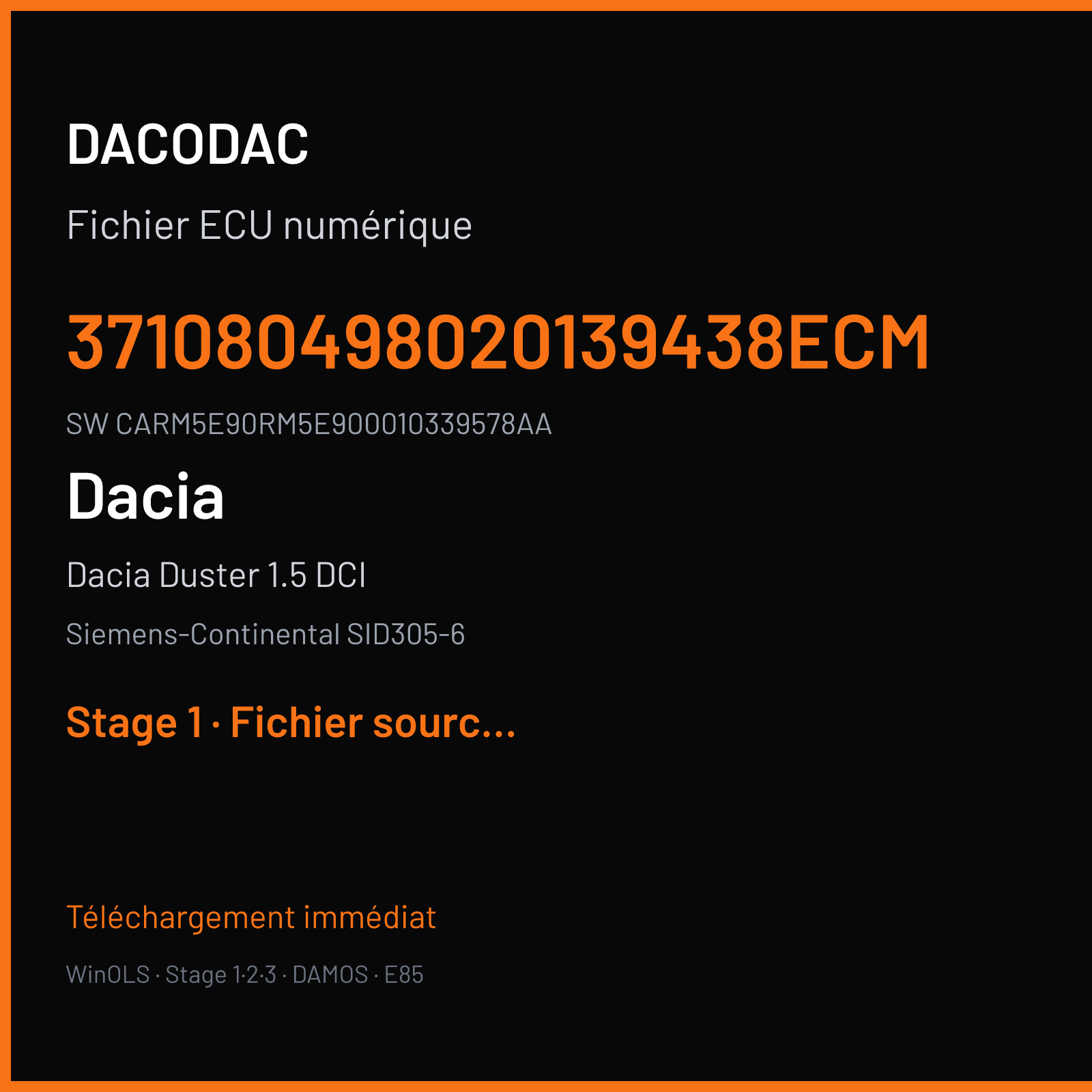Dacia Duster 1.5 DCI 110 ch (2011) — Siemens-Continental SID305-6 — 371080498020139438ECM · CARM5E90RM5E900010339578AA · RM521E9000000 — Stage 1