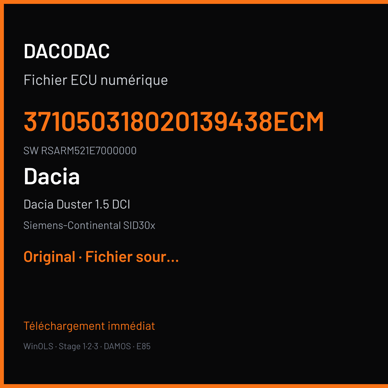 Dacia Duster 1.5 DCI (2014) — Siemens-Continental SID30x — 371050318020139438ECM · RSARM521E7000000 — Original
