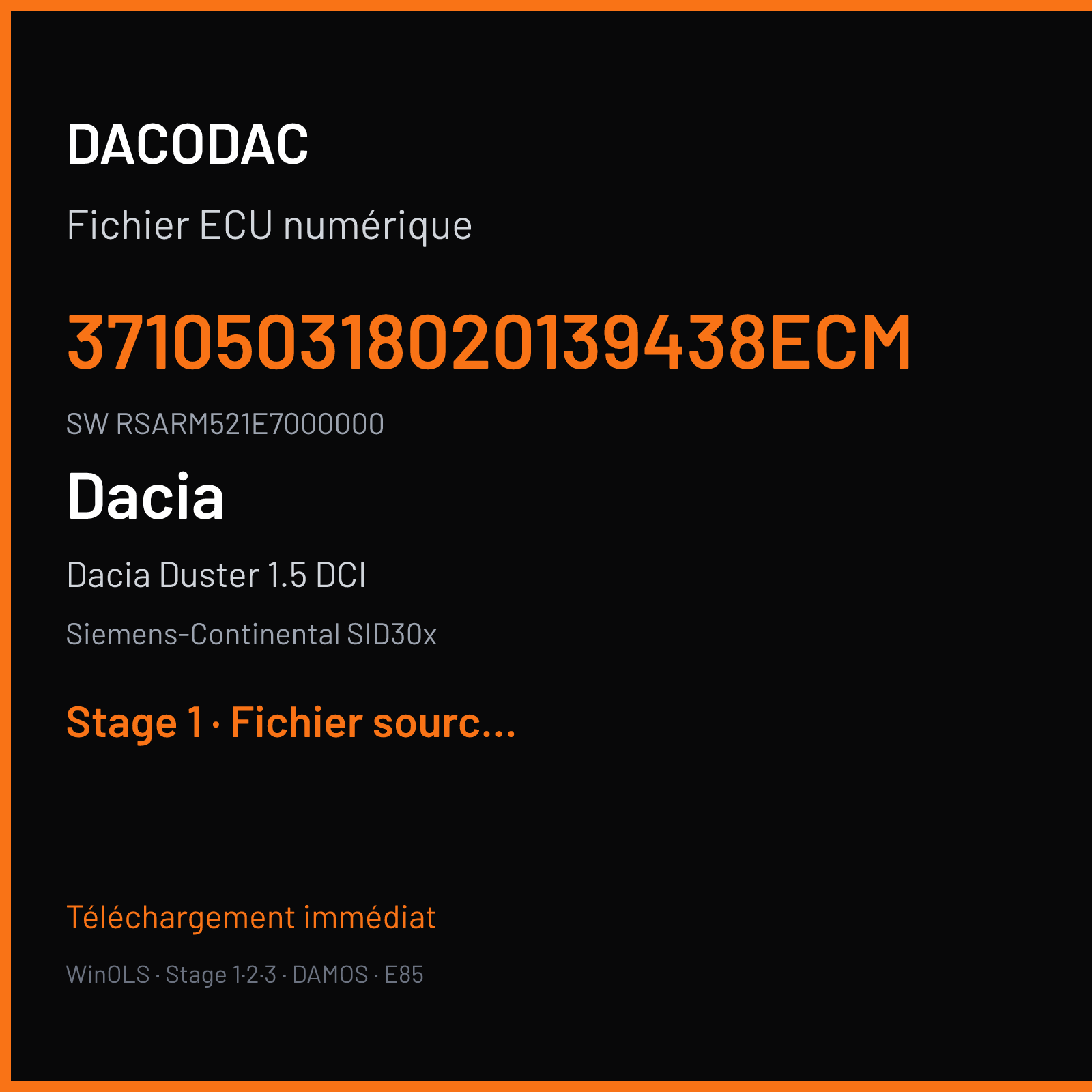 Dacia Duster 1.5 DCI (2014) — Siemens-Continental SID30x — 371050318020139438ECM · RSARM521E7000000 — Stage 1
