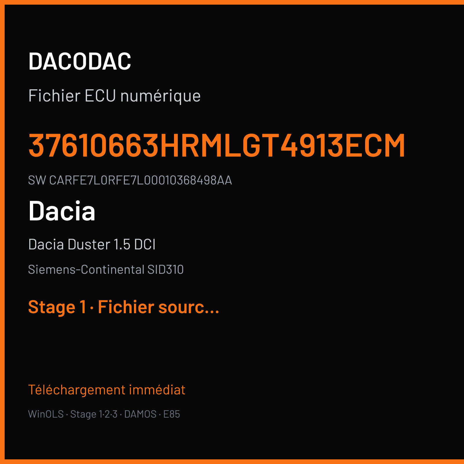 Dacia Duster 1.5 DCI 110 ch (2017) — Siemens-Continental SID310 — 37610663HRMLGT4913ECM · CARFE7L0RFE7L00010368498AA — Stage 1