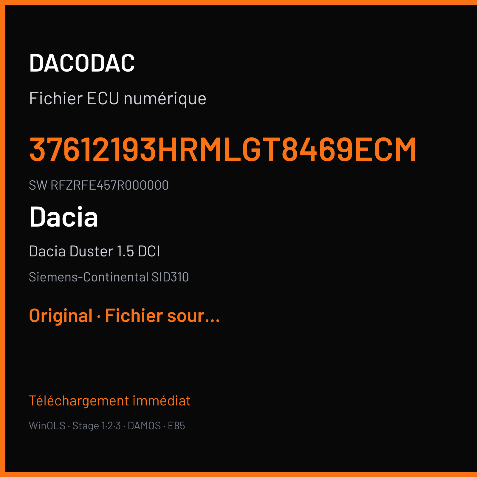 Dacia Duster 1.5 DCI (2016) — Siemens-Continental SID310 — 37612193HRMLGT8469ECM · RFZRFE457R000000 — Original