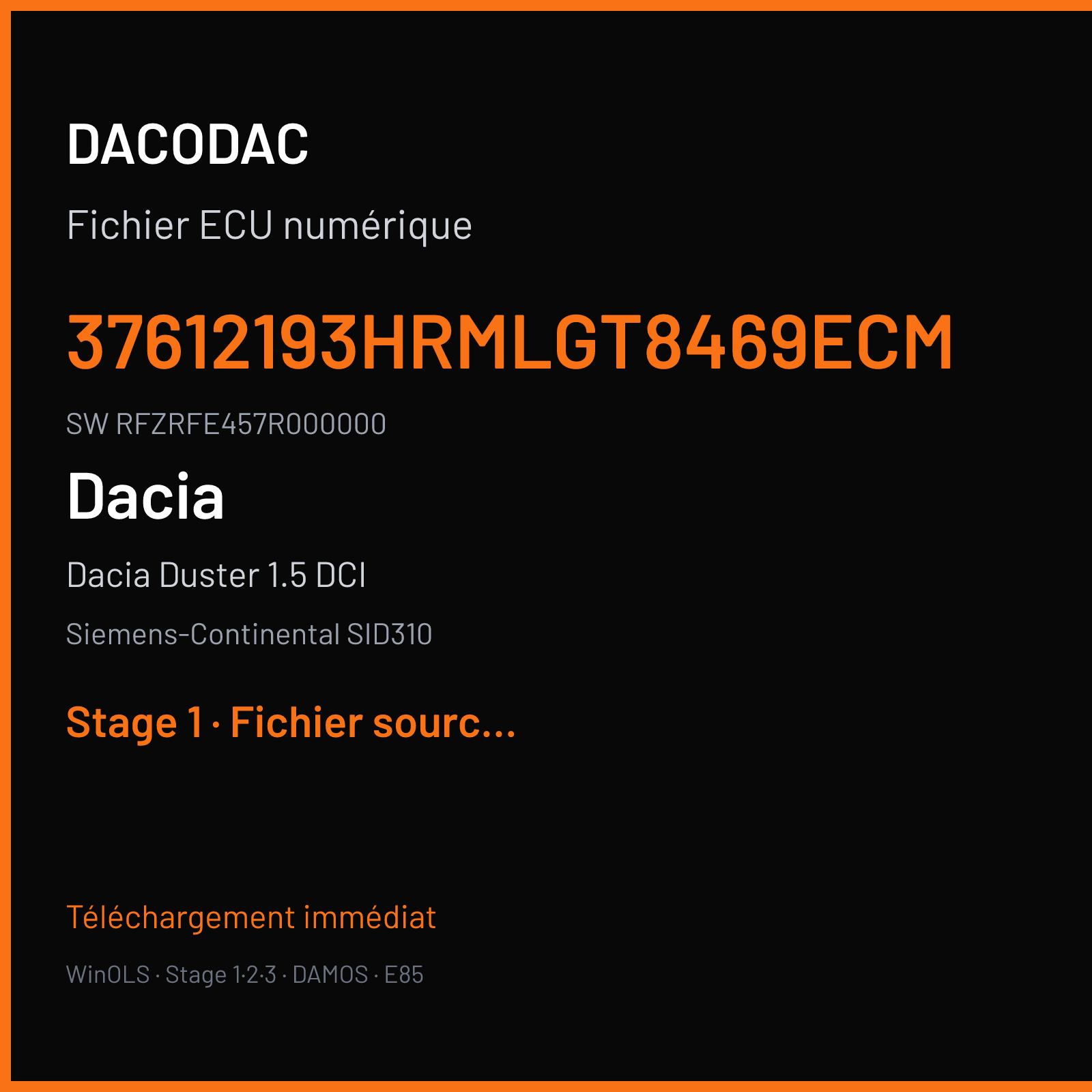 Dacia Duster 1.5 DCI (2016) — Siemens-Continental SID310 — 37612193HRMLGT8469ECM · RFZRFE457R000000 — Stage 1