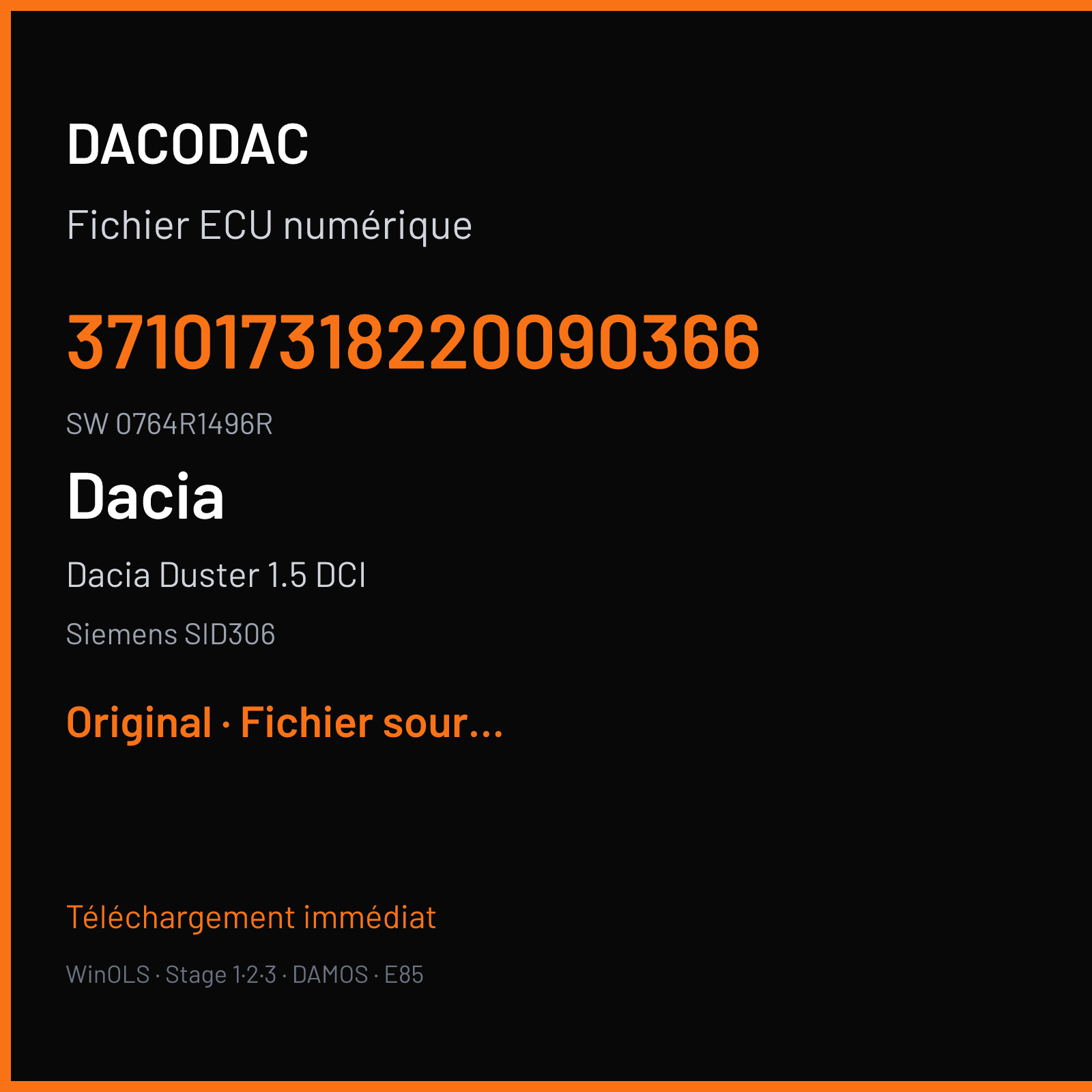 Dacia Duster 1.5 DCI (2010) — Siemens SID306 — 371017318220090366 · 0764R1496R — Original