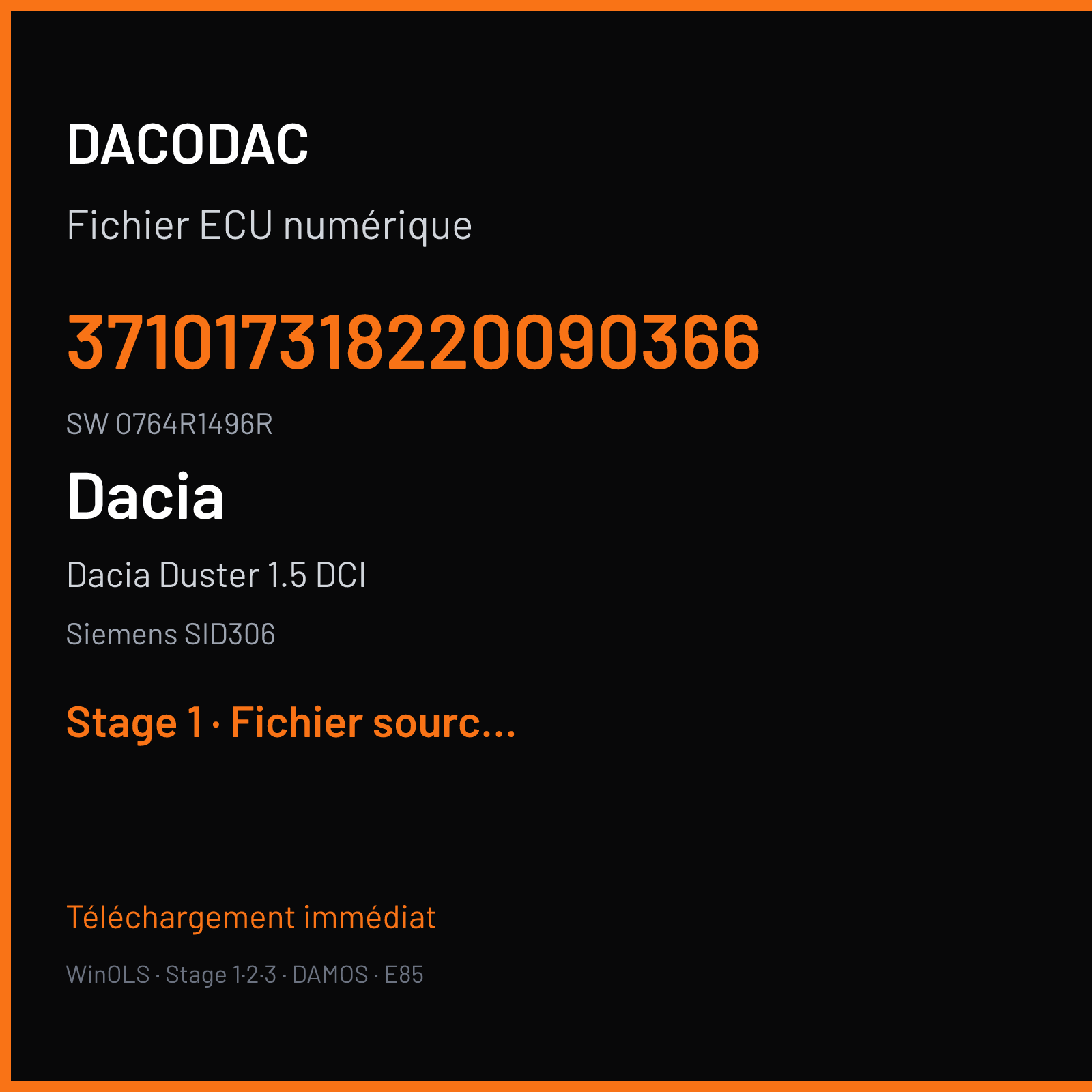 Dacia Duster 1.5 DCI (2010) — Siemens SID306 — 371017318220090366 · 0764R1496R — Stage 1