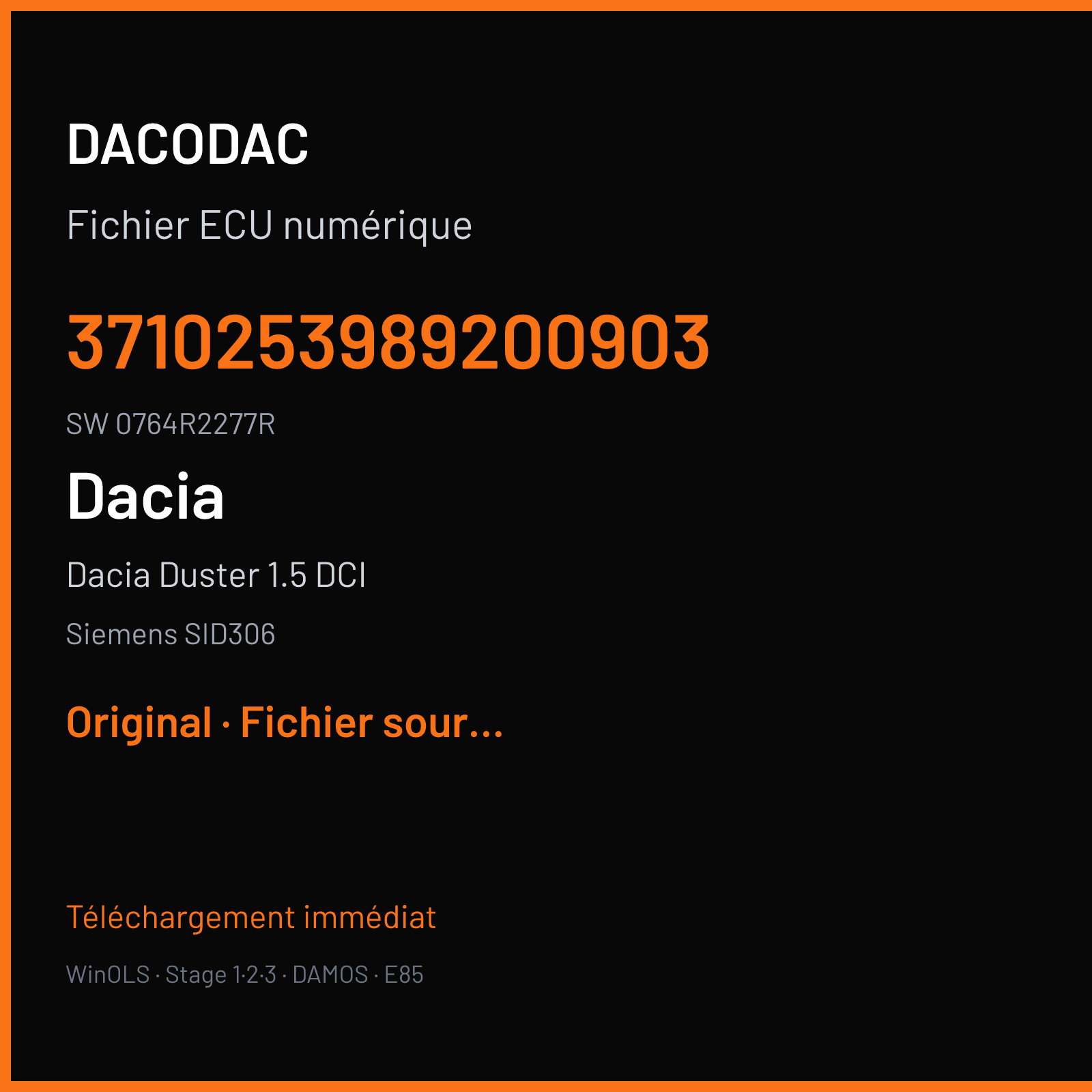 Dacia Duster 1.5 DCI (2010) — Siemens SID306 — 3710253989200903 · 0764R2277R — Original