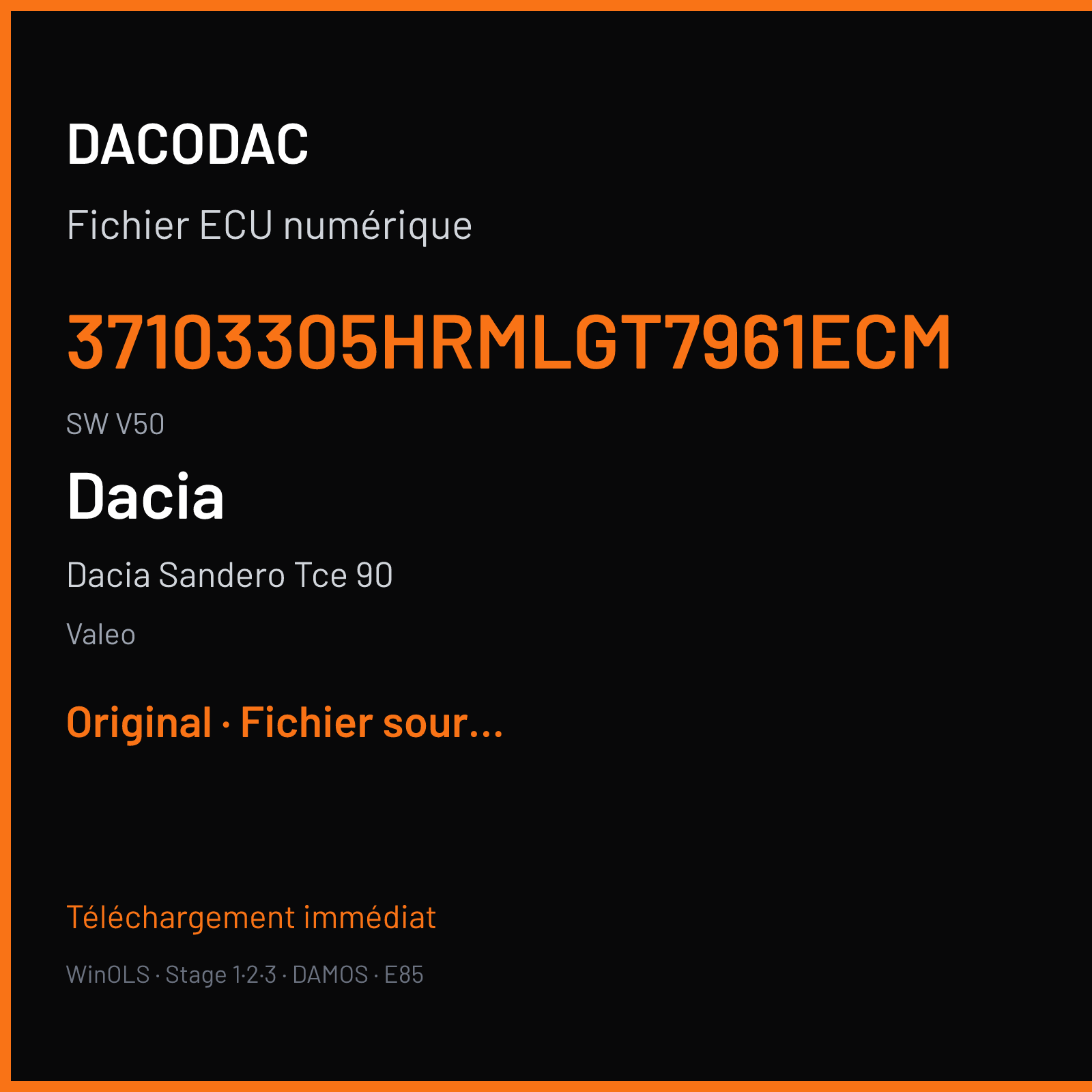 Dacia Sandero Tce 90 (2019) — Valeo — 37103305HRMLGT7961ECM · V50 — Original