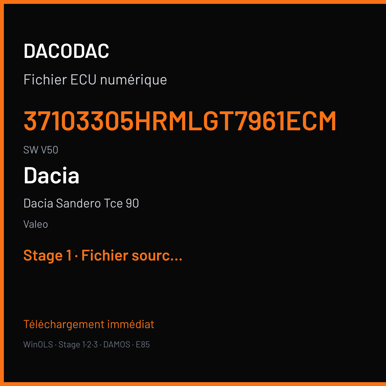 Dacia Sandero Tce 90 (2019) — Valeo — 37103305HRMLGT7961ECM · V50 — Stage 1