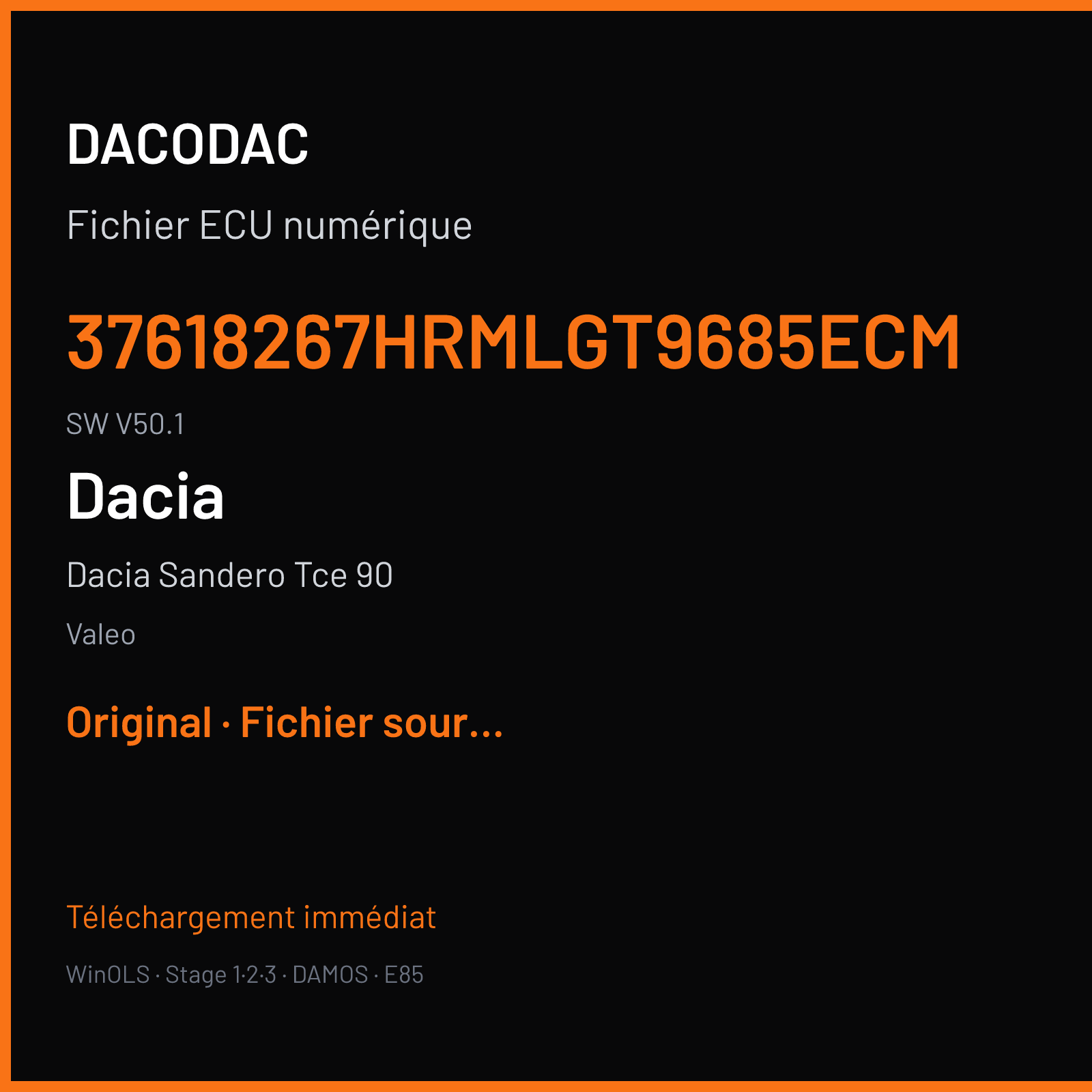 Dacia Sandero Tce 90 (2016) — Valeo — 37618267HRMLGT9685ECM · V50.1 — Original