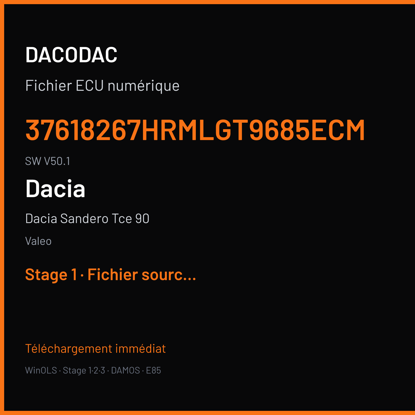 Dacia Sandero Tce 90 (2016) — Valeo — 37618267HRMLGT9685ECM · V50.1 — Stage 1