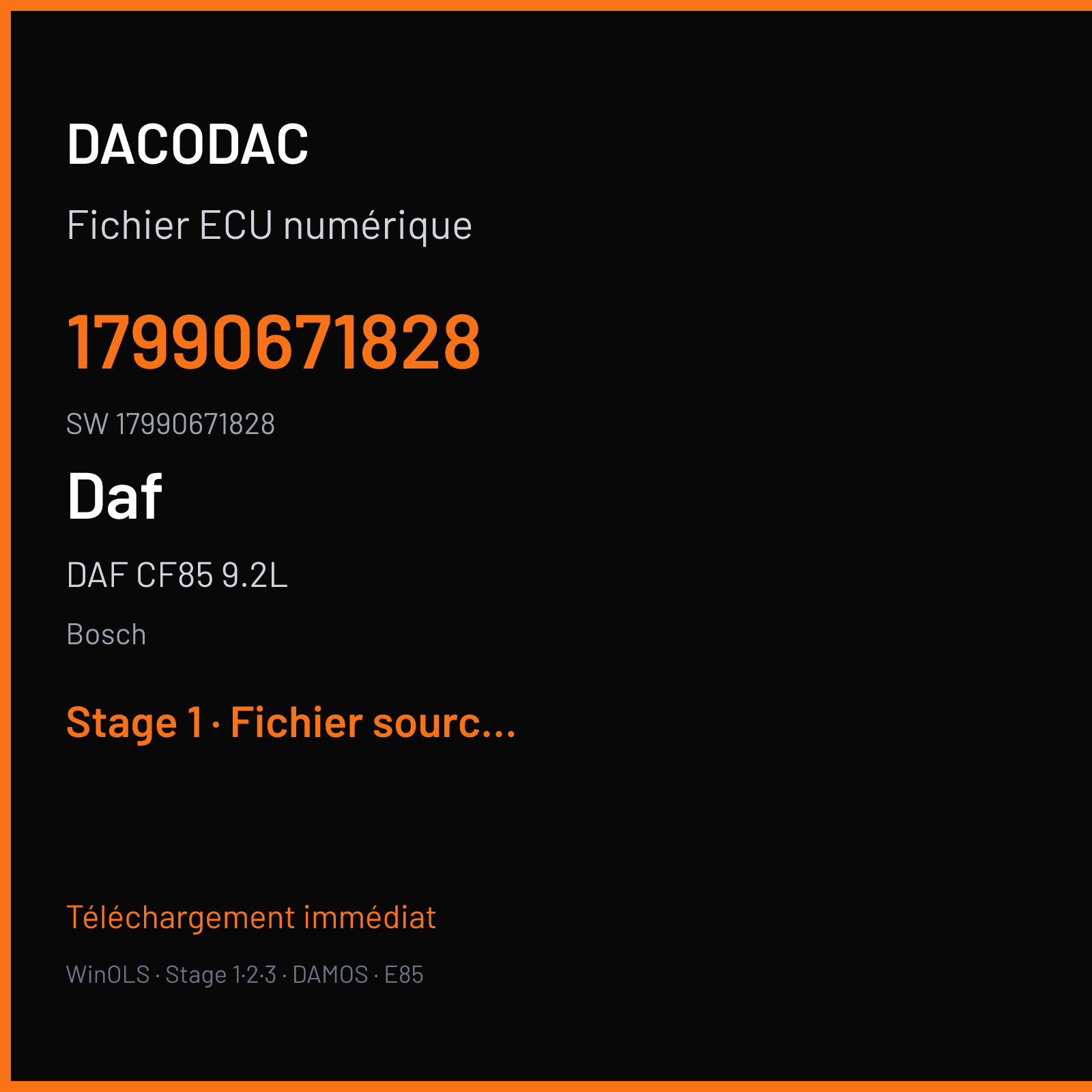 DAF CF85 9.2L 362 ch (2011) — Bosch — 17990671828 · 17990671828 · Undefined Undefined — Stage 1