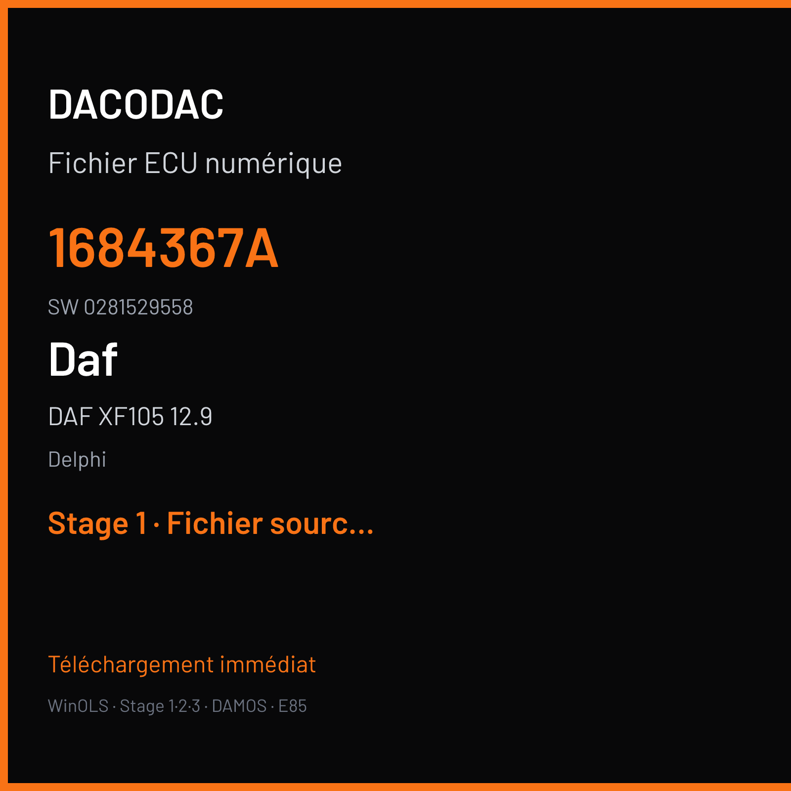 DAF XF105 12.9 510 ch (2011) — Delphi — 1684367A · 0281529558 · PC3 1214R04 DCMI — Stage 1