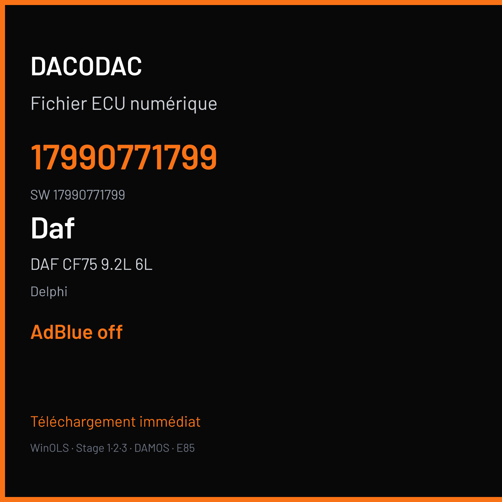 DAF CF75 9.2L 6L 245 ch — Delphi — 17990771799 · 17990771799 · PC3 1214R04 DMCI — ADBLUE off