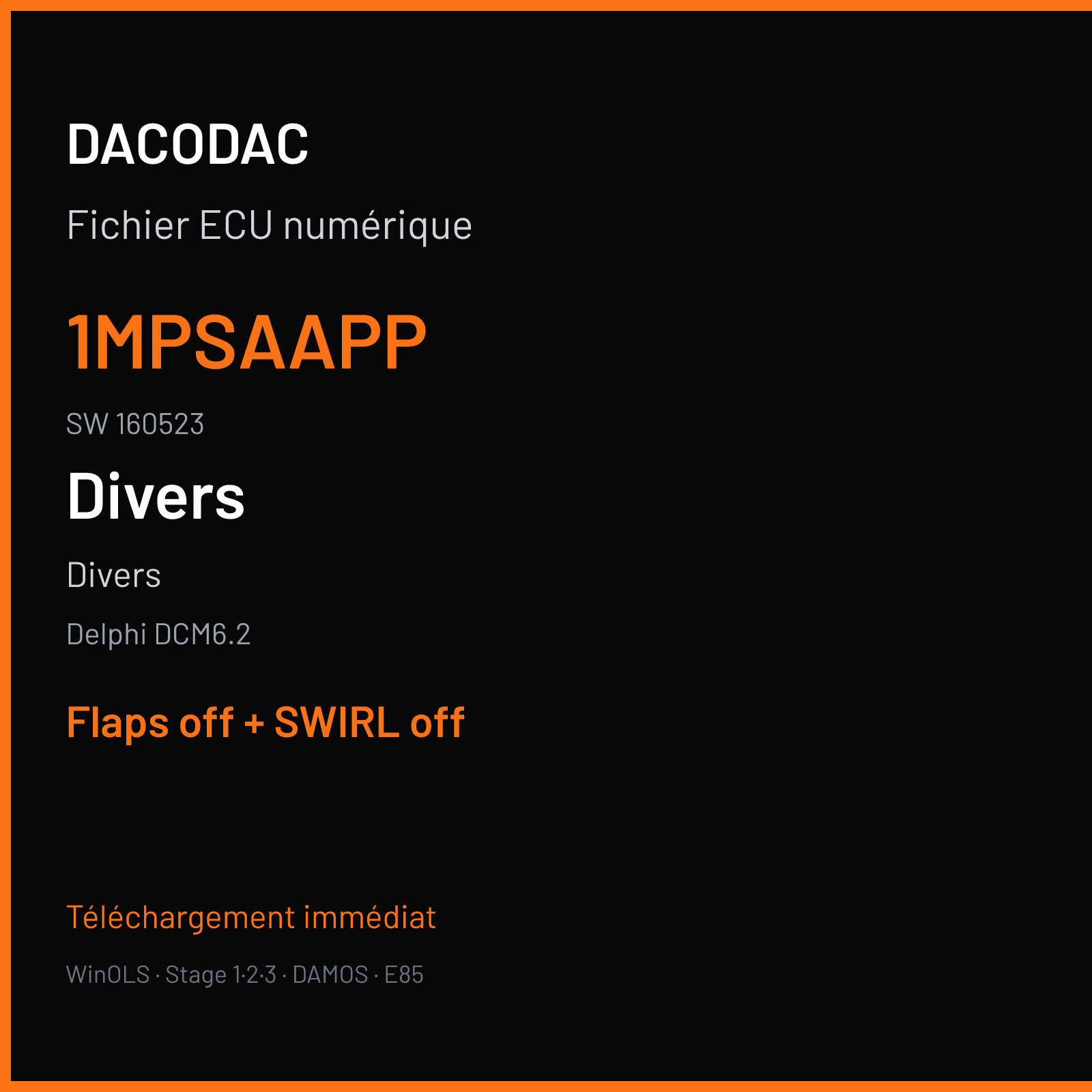 Divers — Delphi DCM6.2 — 1MPSAAPP · 160523 — Flaps off + SWIRL off