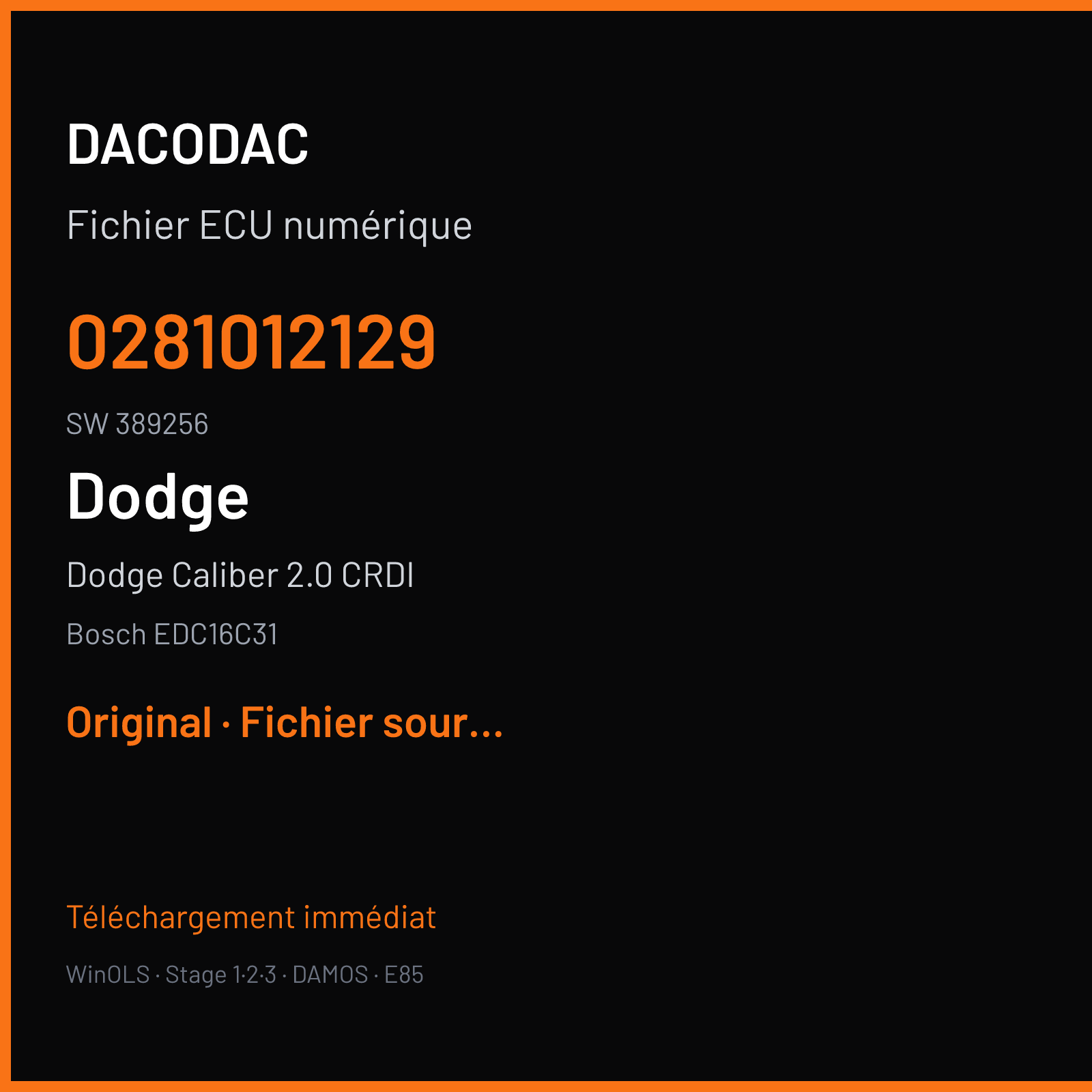 Dodge Caliber 2.0 CRDI (2006) — Bosch EDC16C31 — 0281012129 · 389256 — Original