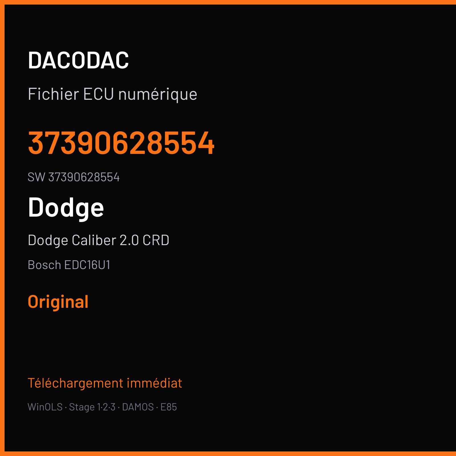 Dodge Caliber 2.0 CRD 140 ch (2008) — Bosch EDC16U1 — 37390628554 · 37390628554 · 390628 — Original