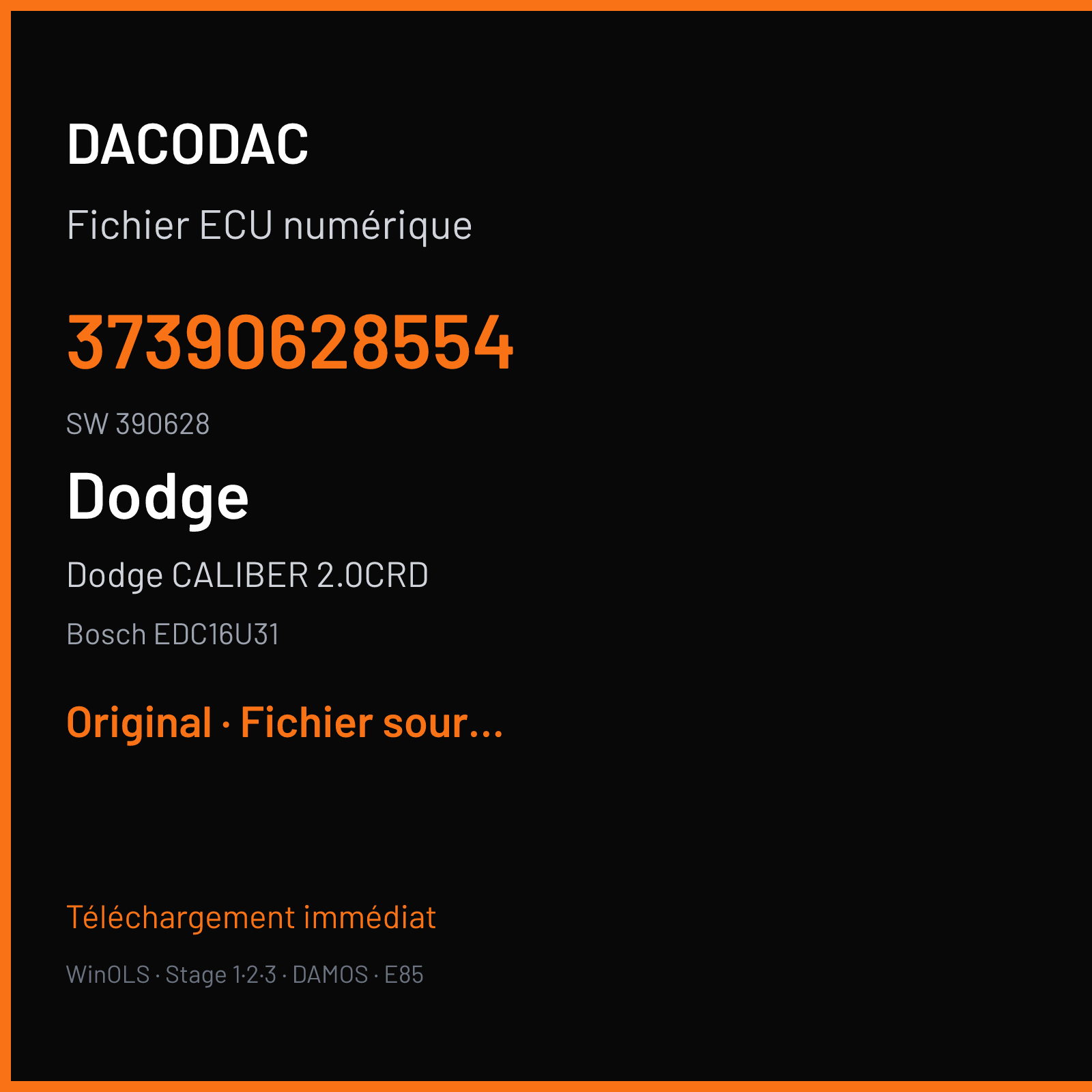 Dodge CALIBER 2.0CRD (2008) — Bosch EDC16U31 — 37390628554 · 390628 — Original