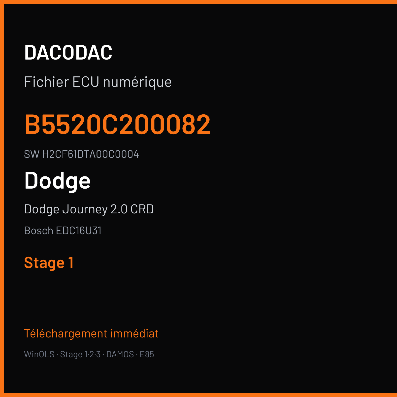 Dodge Journey 2.0 CRD 140 ch (2009) — Bosch EDC16U31 — B5520C200082 · H2CF61DTA00C0004 · 395433 — Stage 1