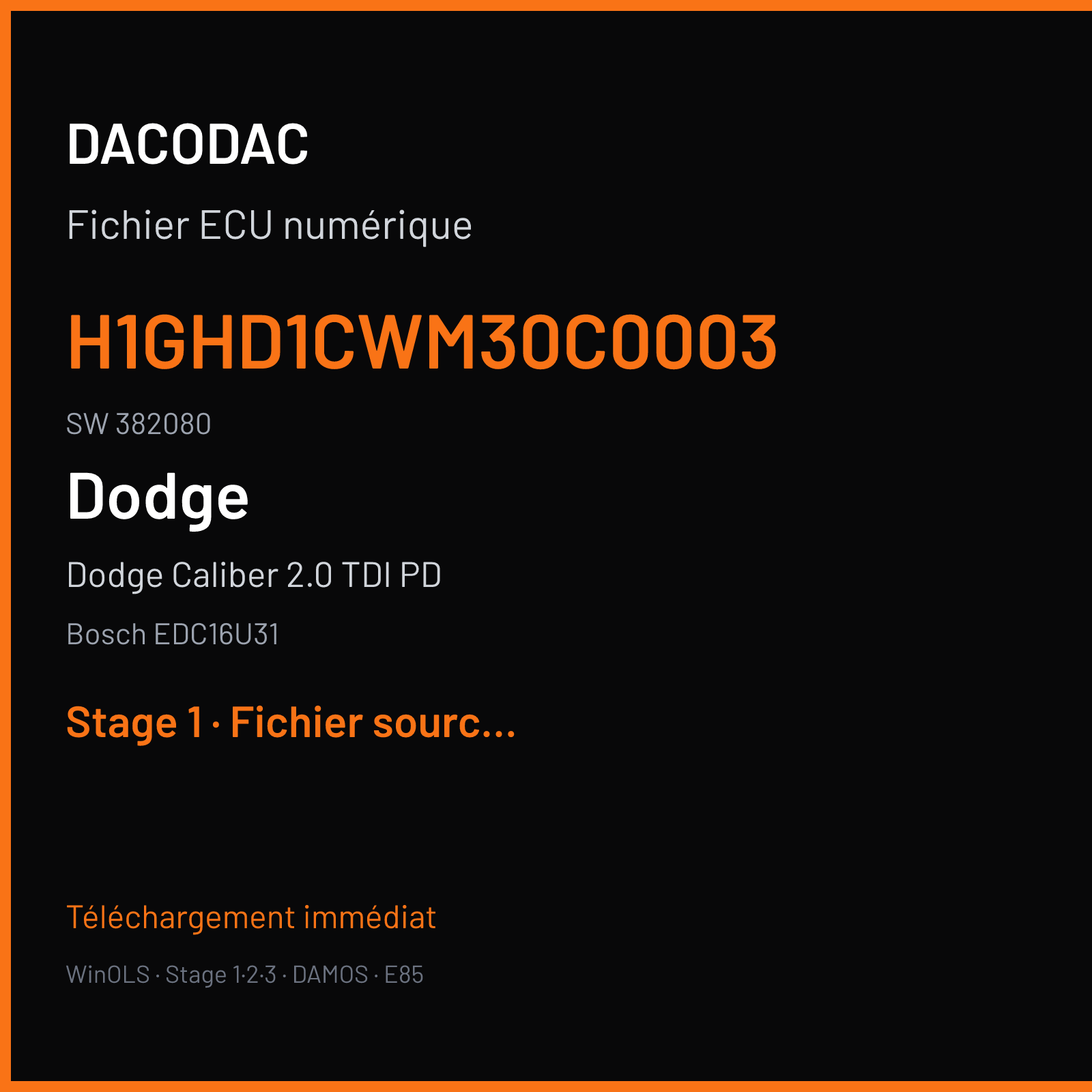 Dodge Caliber 2.0 TDI PD (2008) — Bosch EDC16U31 — H1GHD1CWM30C0003 · 382080 — Stage 1