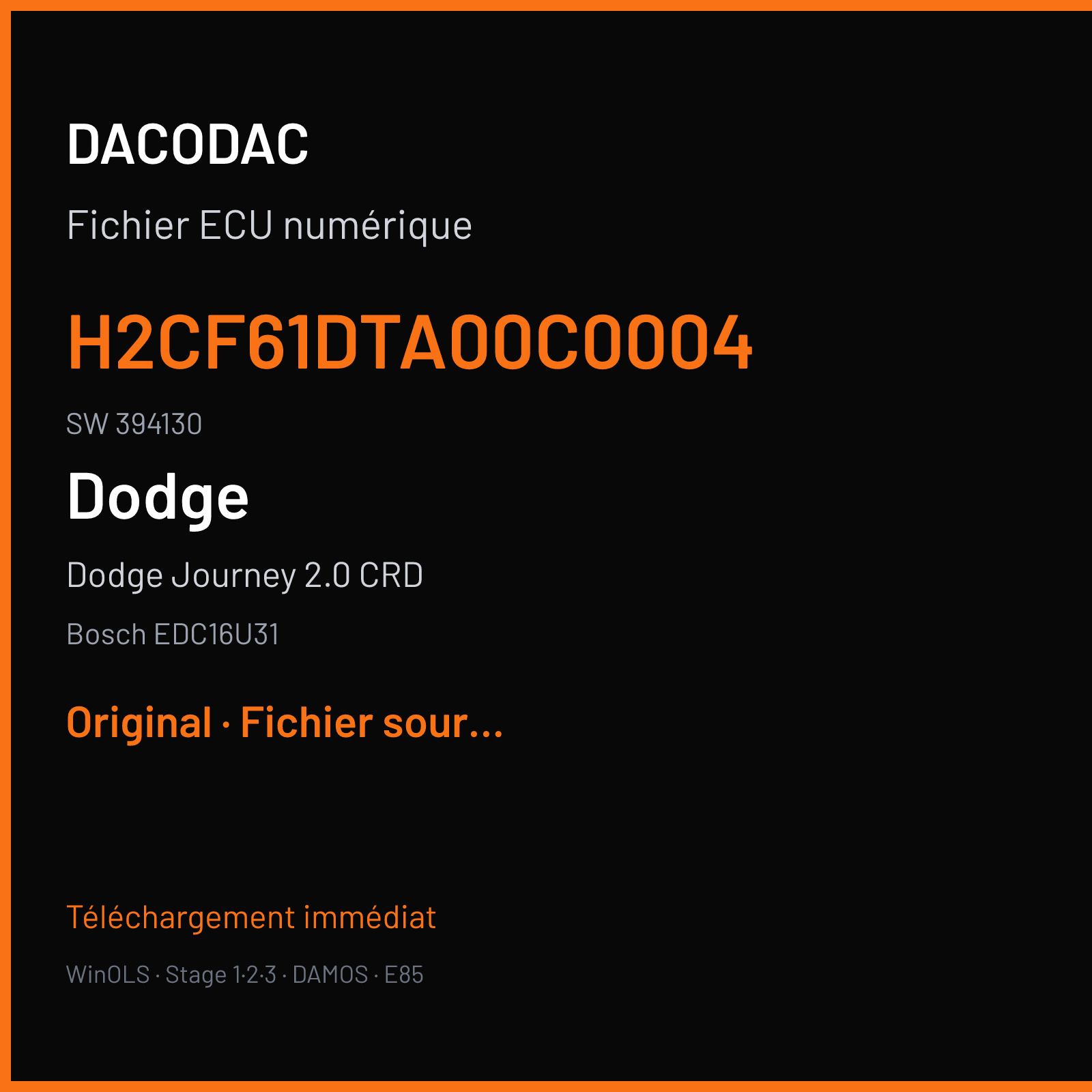 Dodge Journey 2.0 CRD (2009) — Bosch EDC16U31 — H2CF61DTA00C0004 · 394130 — Original