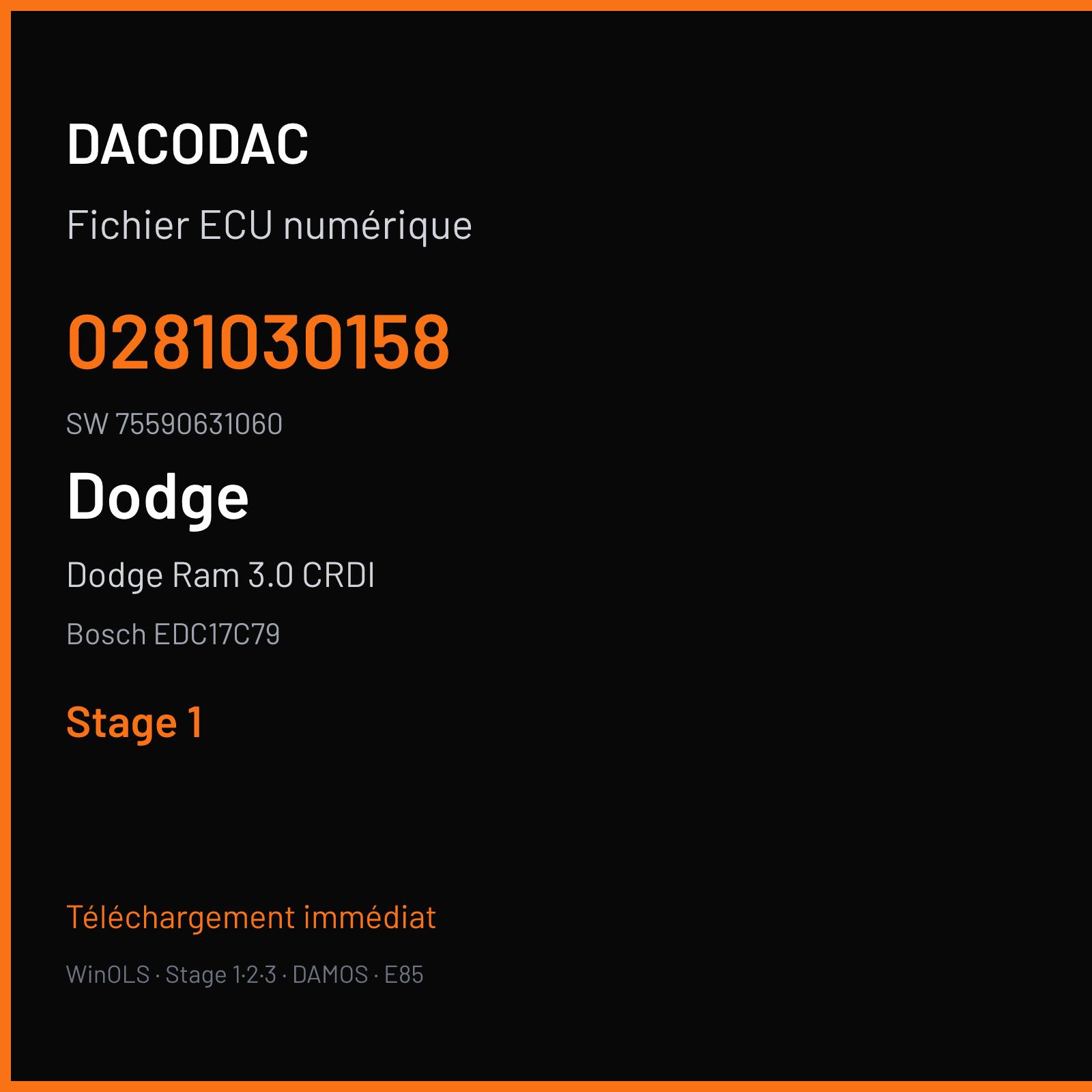 Dodge Ram 3.0 CRDI 245 ch (2017) — Bosch EDC17C79 — 0281030158 · 75590631060 · 559063 — Stage 1