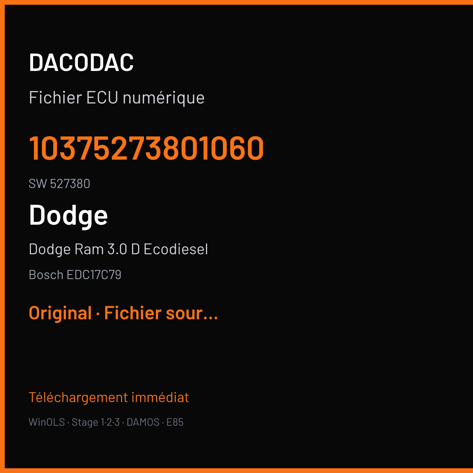 Dodge Ram 3.0 D Ecodiesel (2016) — Bosch EDC17C79 — 10375273801060 · 527380 — Original